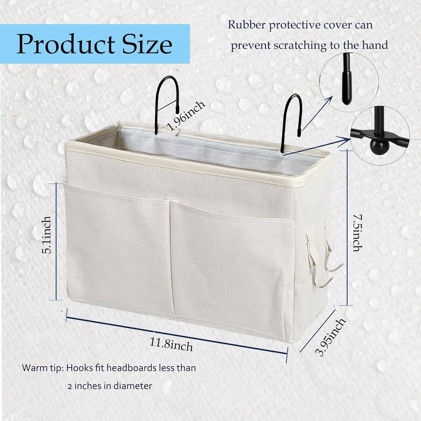 Bedside Caddy Organizer & Bedside Storage Basket Multi-Function Organizer for Bunk, Hospital Beds, Dorm Bed Rails,| Holds Magazines, Books, Glasses, Phone | Space-Saving (White 2 Pack)