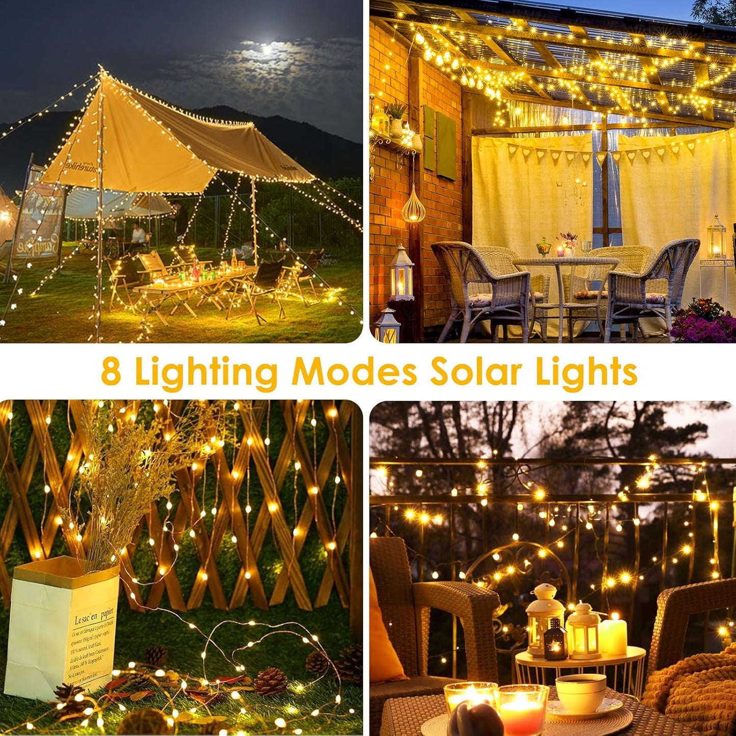 4-Pack Solar String Lights for Outside, Total 400LED Solar Lights Waterproof, Outdoor Twinkle Light Copper Wire 8 Modes Fairy Light for Xmas Tree Garden Party Wedding Decor (Warm White)