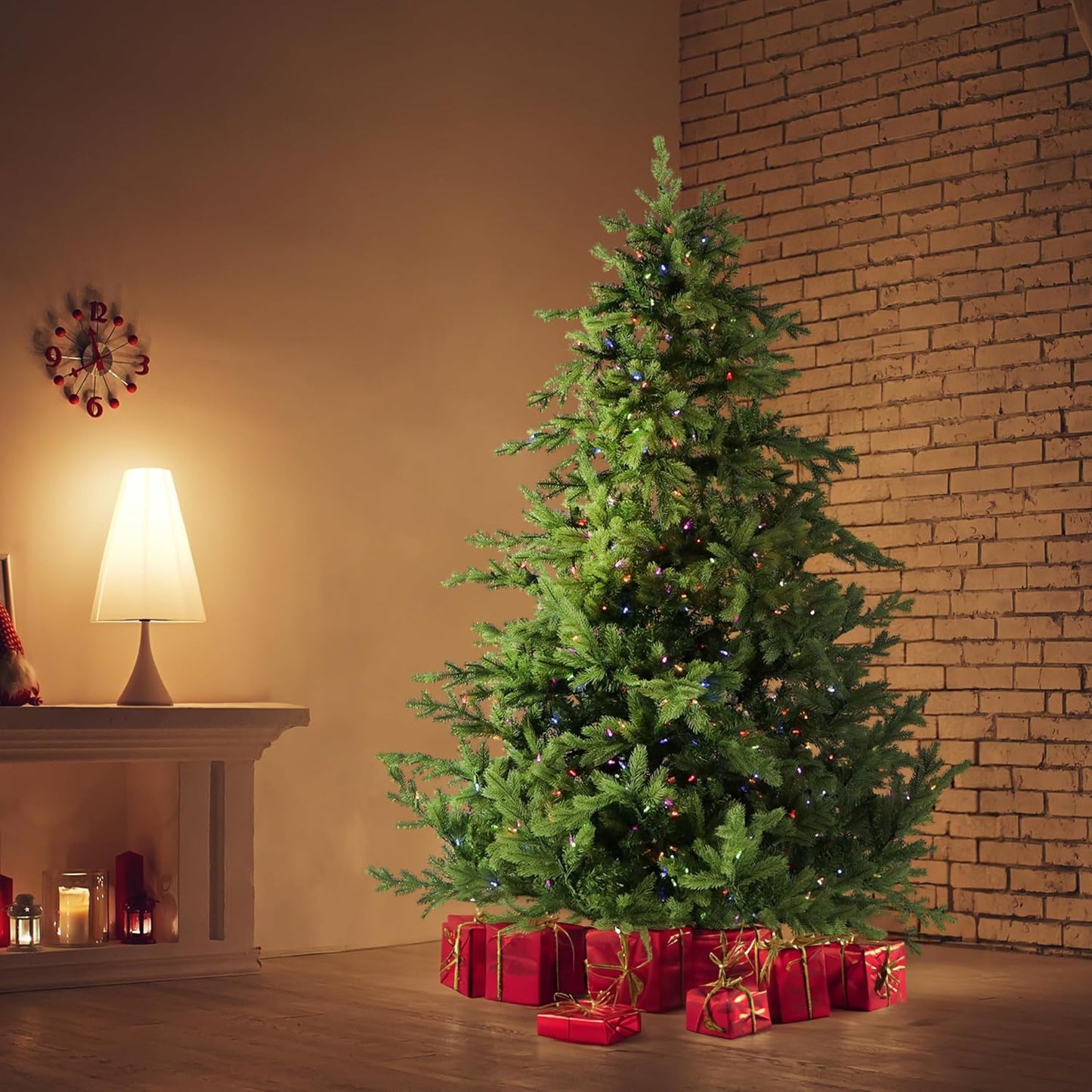 Fraser Hill Farm 7.5-Ft. Foxtail Pine Artificial Christmas Tree with Dual Multicolor & Warm White LED Lights and Stand, Prelit Foldable Fake Tree with Realistic Foliage for Home Decoration