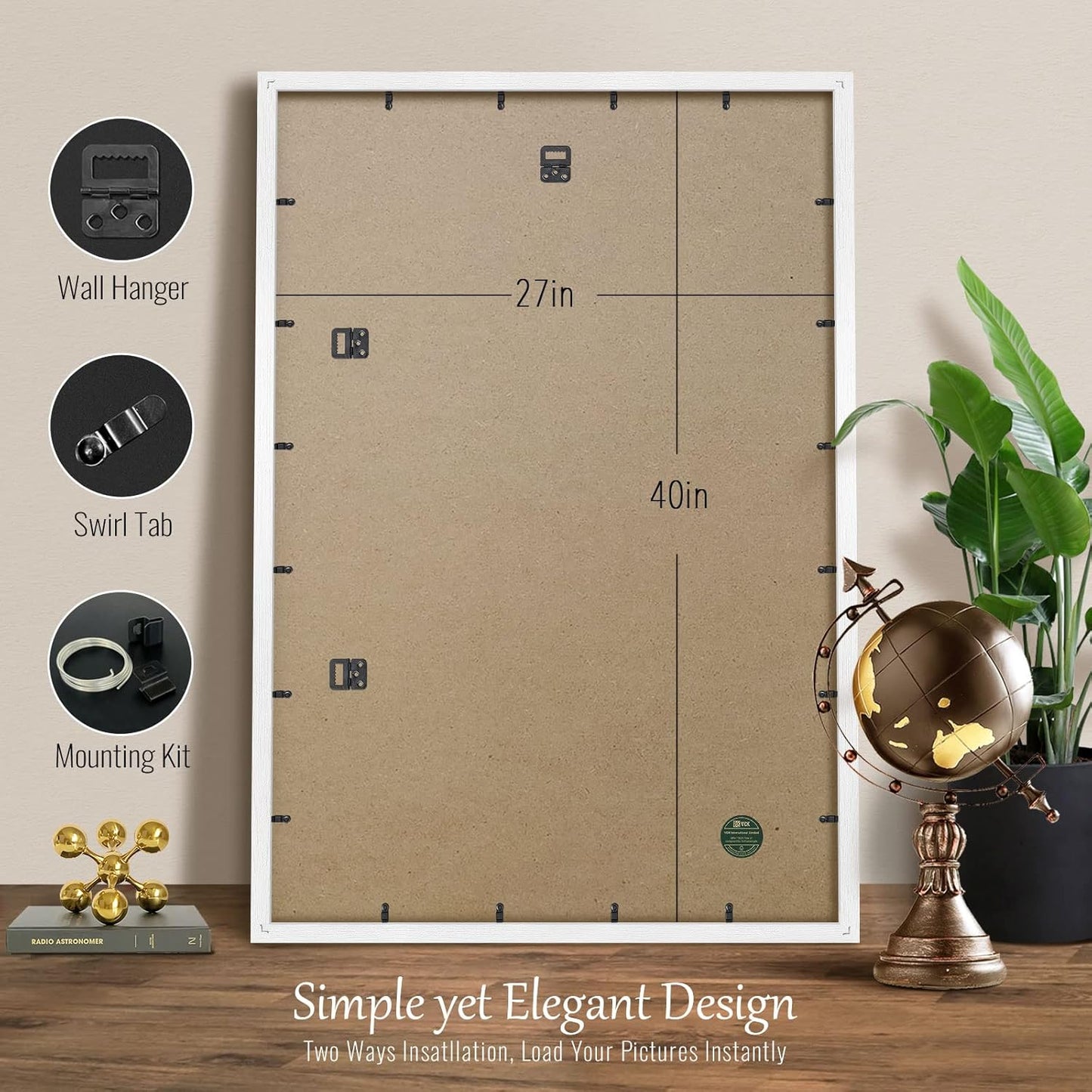 VCK 27x40 Solid Wood Poster Frames Set of 3, Exclusive Woodgrain White Picture Frame, Wall Mounting Hanging