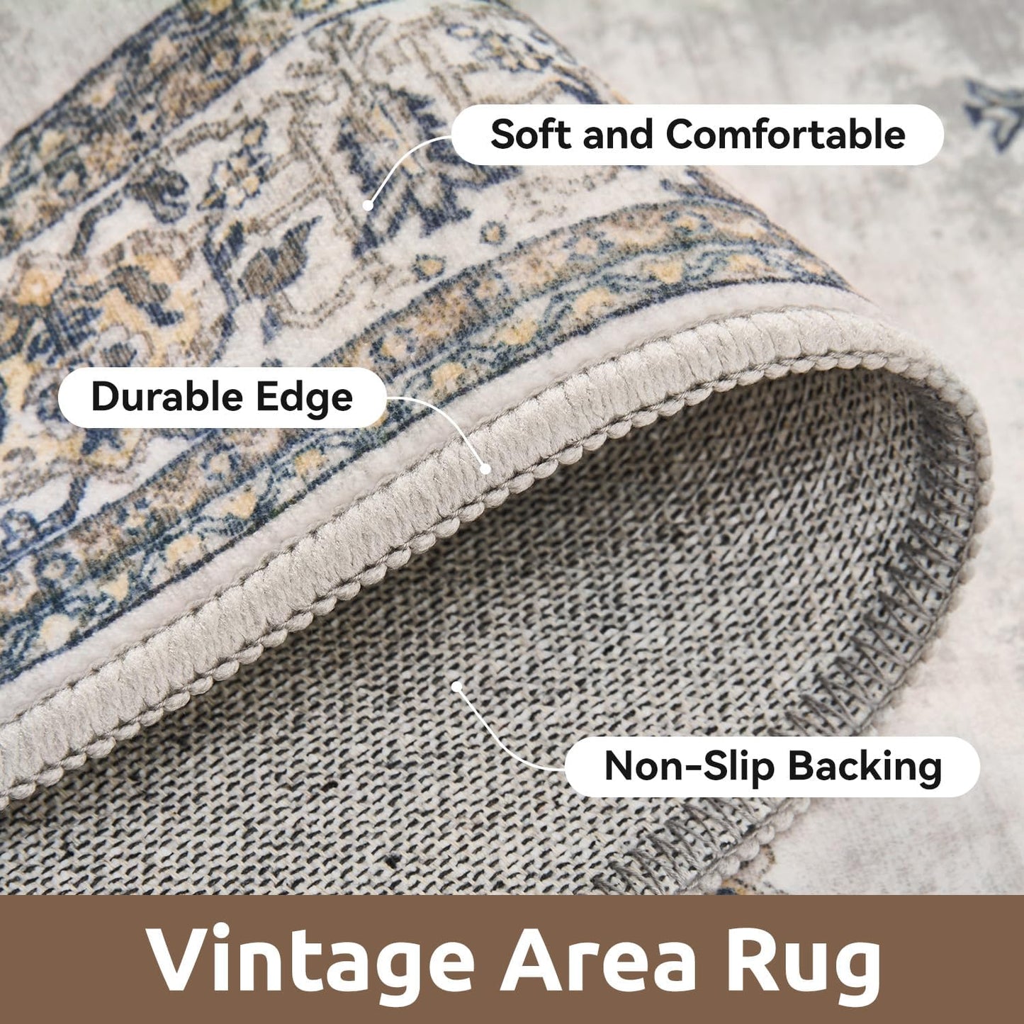 AMOAMI Vintage 2X10 Runner Rug Non Slip Soft Runners for Hallways Washable Hallway Runner Rug Bedside Rugs for Bedroom Long for Hallways Entryway Laundry Room Stair Kitchen Bathroom