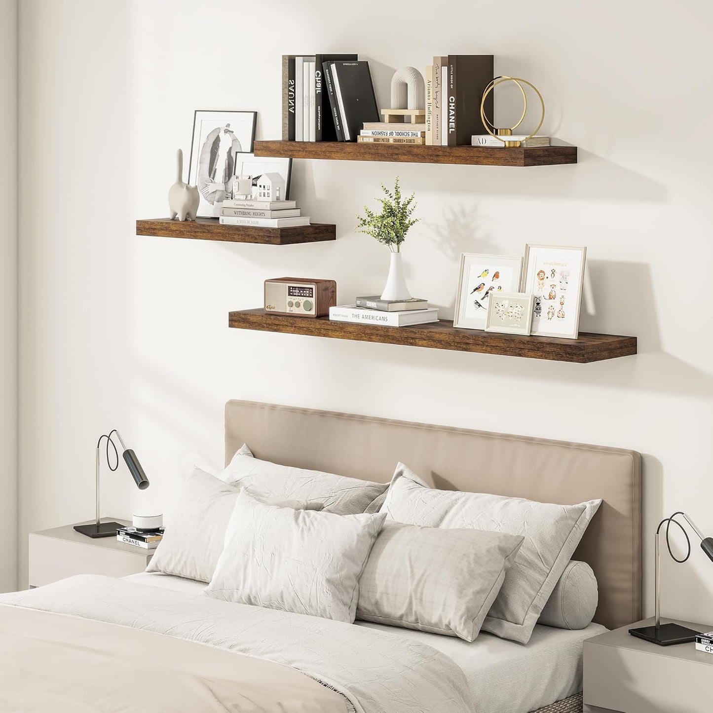 12" Deep Floating Shelves for Wall 36 Inches Long, Heavy Duty Wall Shelves for Bedroom Bathroom Kitchen Laundry Room, Farmhouse Rustic Shelves for Home Decor, 36" X 12" X 2" Set Of 2, Rustic Brown