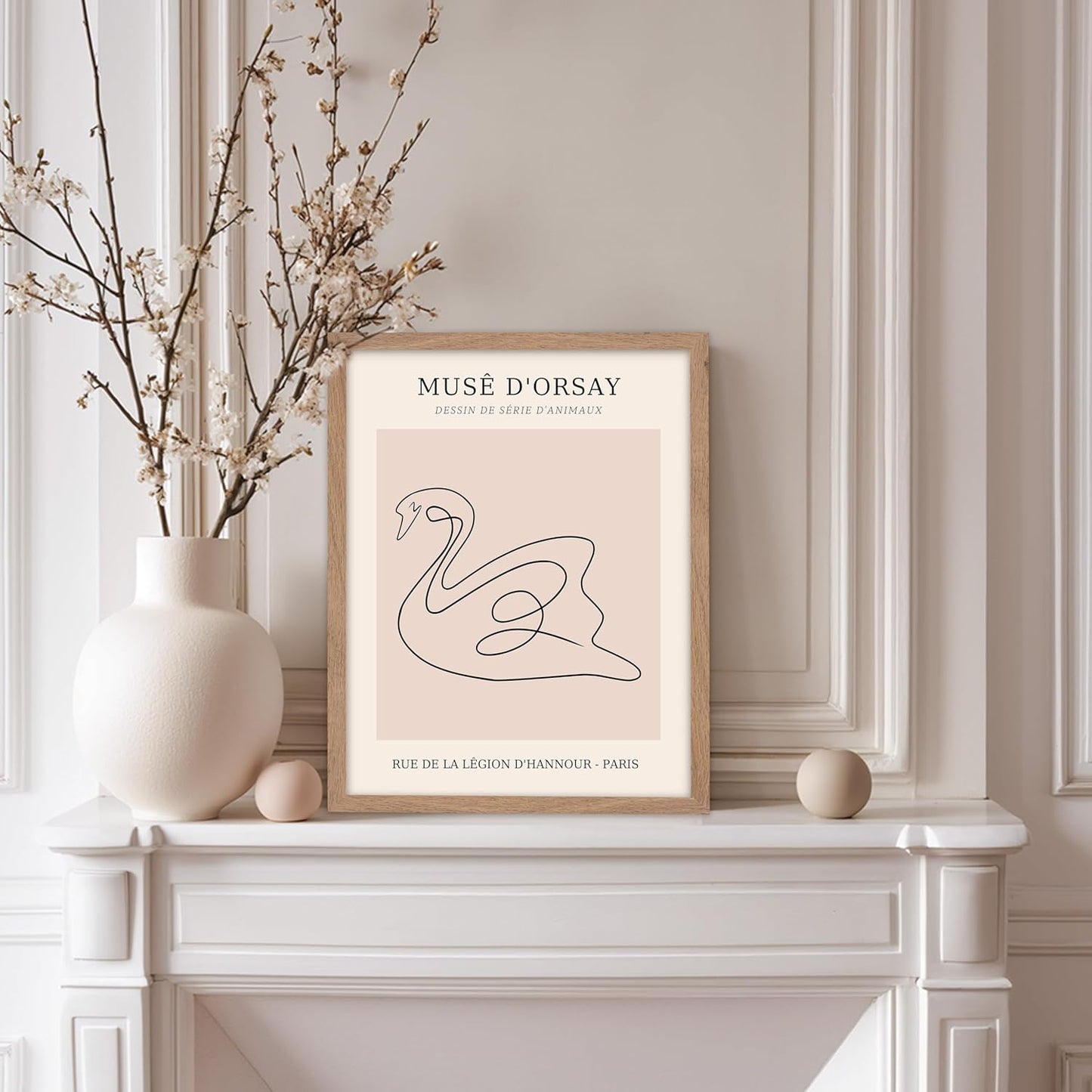 Poster Master Vintage Poster - Retro One Line Swan Drawing Print - Swan Art - Bird Art - Minimal Gift for Her, Animal Lover - Abstract Decor for Home, Office, Bedroom, 11x14 Beige Framed