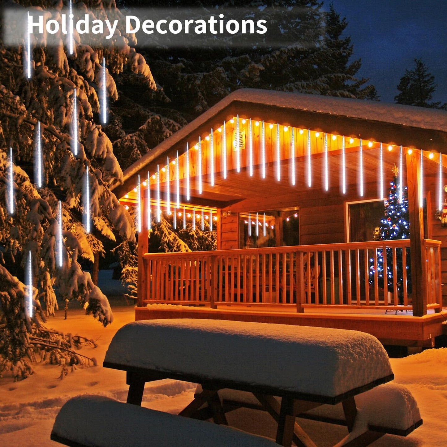 【2 Pack】 Christmas Lights Meteor Shower Rain Lights 12inch, Totally 20 Tube 480 LEDs Icicle Lights Outdoor Raindrop Lights for Xmas Halloween Wedding Party Tree Holiday Decoration, White