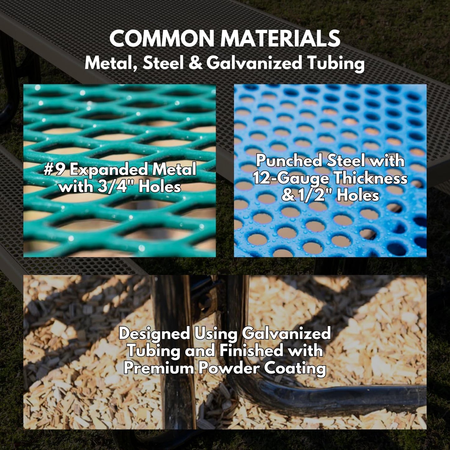 Heavy-Duty Portable Outdoor Picnic Table with Umbrella Hole, Punched Steel Patio Dining Furniture Made in America (46" Round Top, Textured Black)