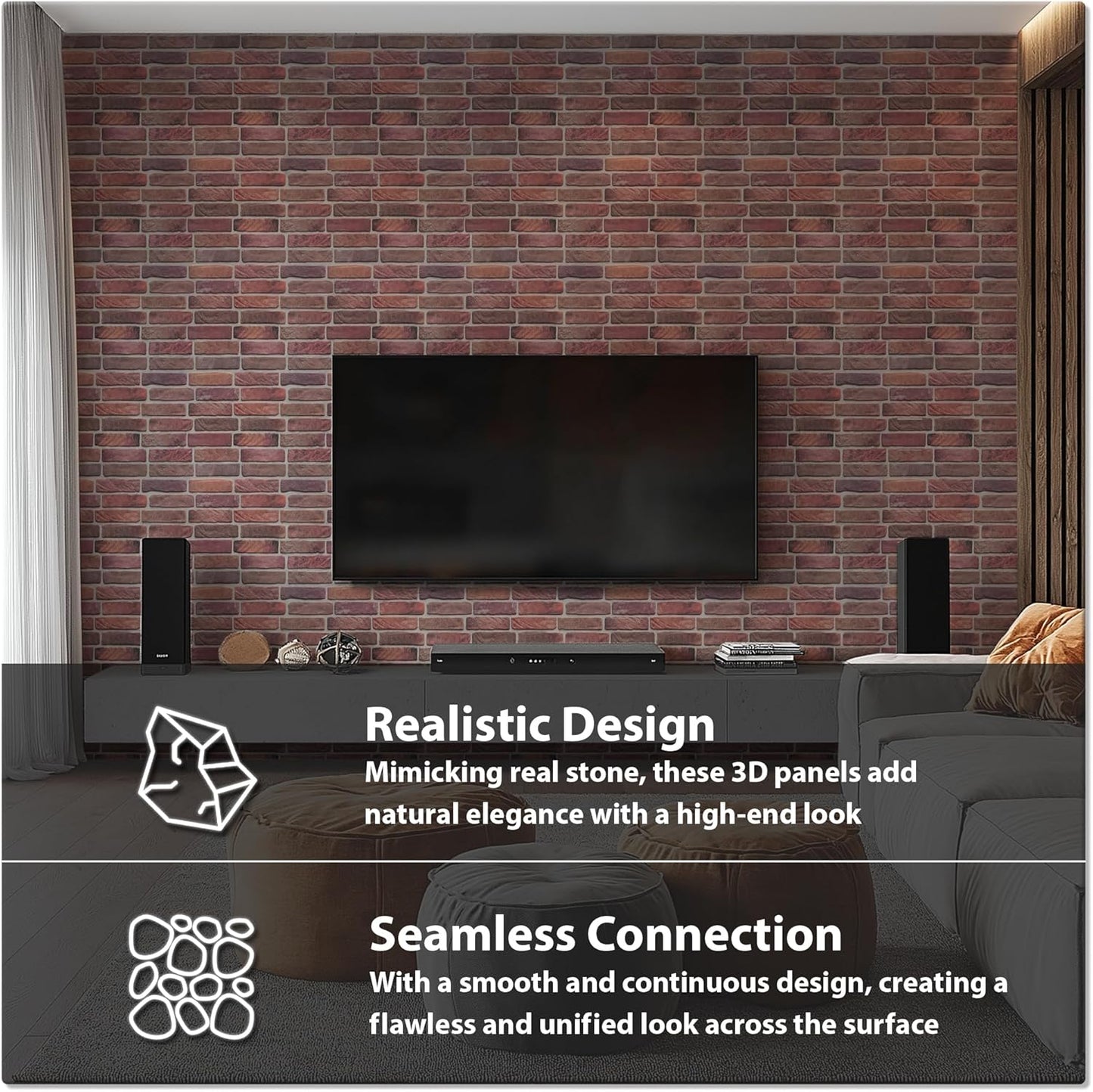 CONCORD WALLCOVERINGS ™ Sample for Display Purpose only Retro-Art 3D Wall Panel, Faux Brick in Red, PVC, 7" x 10", 572OR