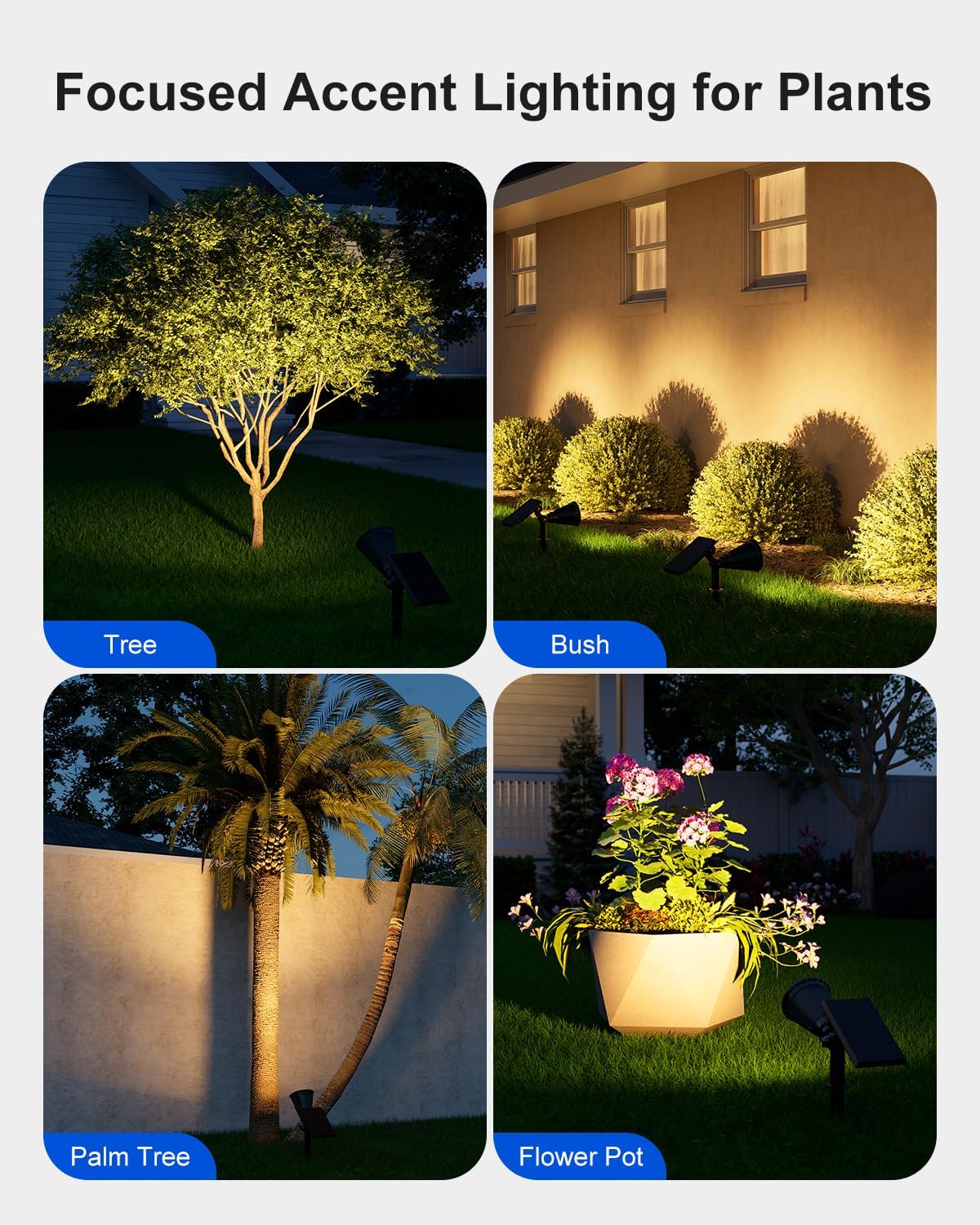 2 Pack Solar Spotlights Outdoor Waterproof for Flag, Tree, Statue, Wooden Sign, Plant Pot, Bright LED Outside Landscape Flood Lamp for Decoration Uplighting Yard, Garden, House, Walkway, Ground, Fence