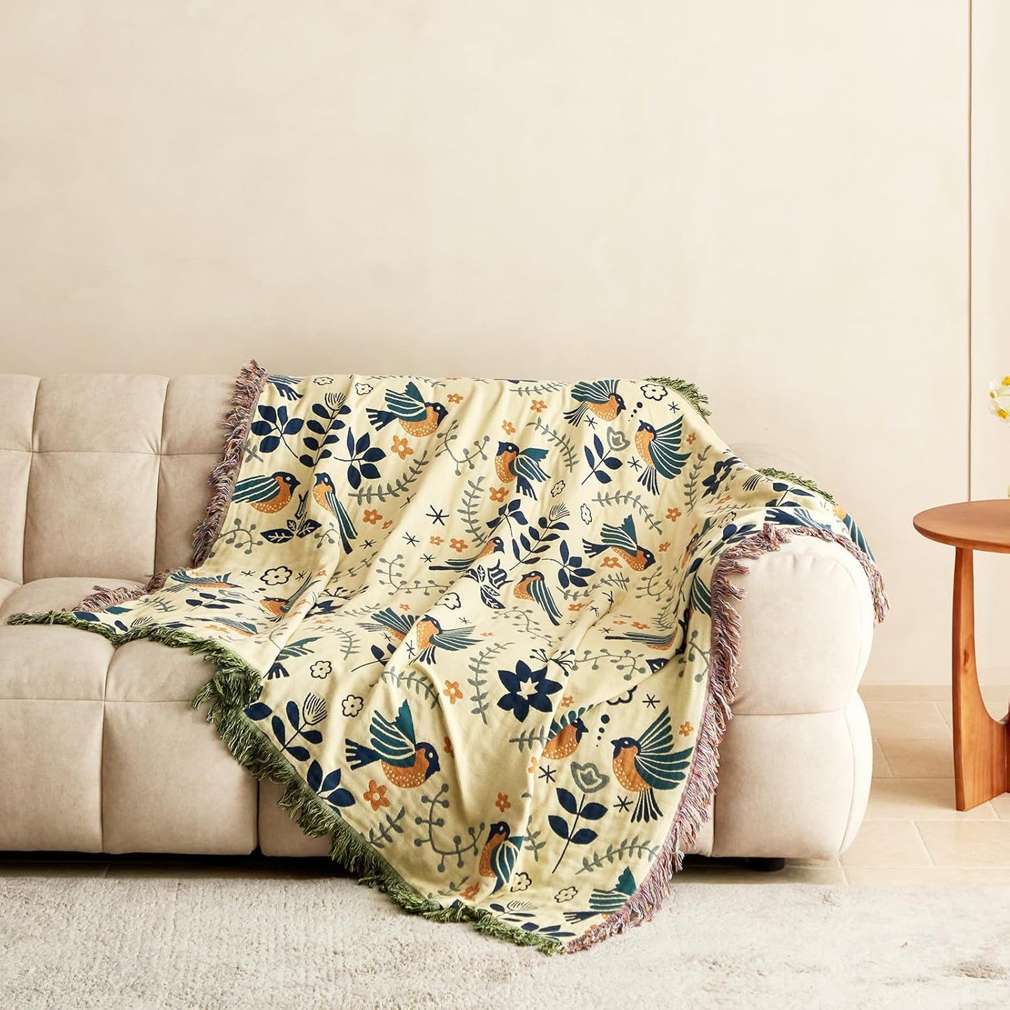 MSGKV Boho Throw Blanket Cotton Blanket for Couch and Sofa Cover for Living Room Summer Throw Cozy Gauze Blanket 50" x 60"