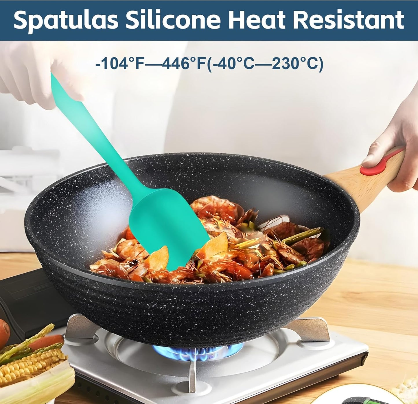 Barsone 5-Piece Silicone Spatula Set（ Heat Resistant 446°F Food Grade BPA Free, Nonstick Cookware Safe Dishwasher Safe Kitchen Tools for Baking, Cooking, Stirring, Multicolor）