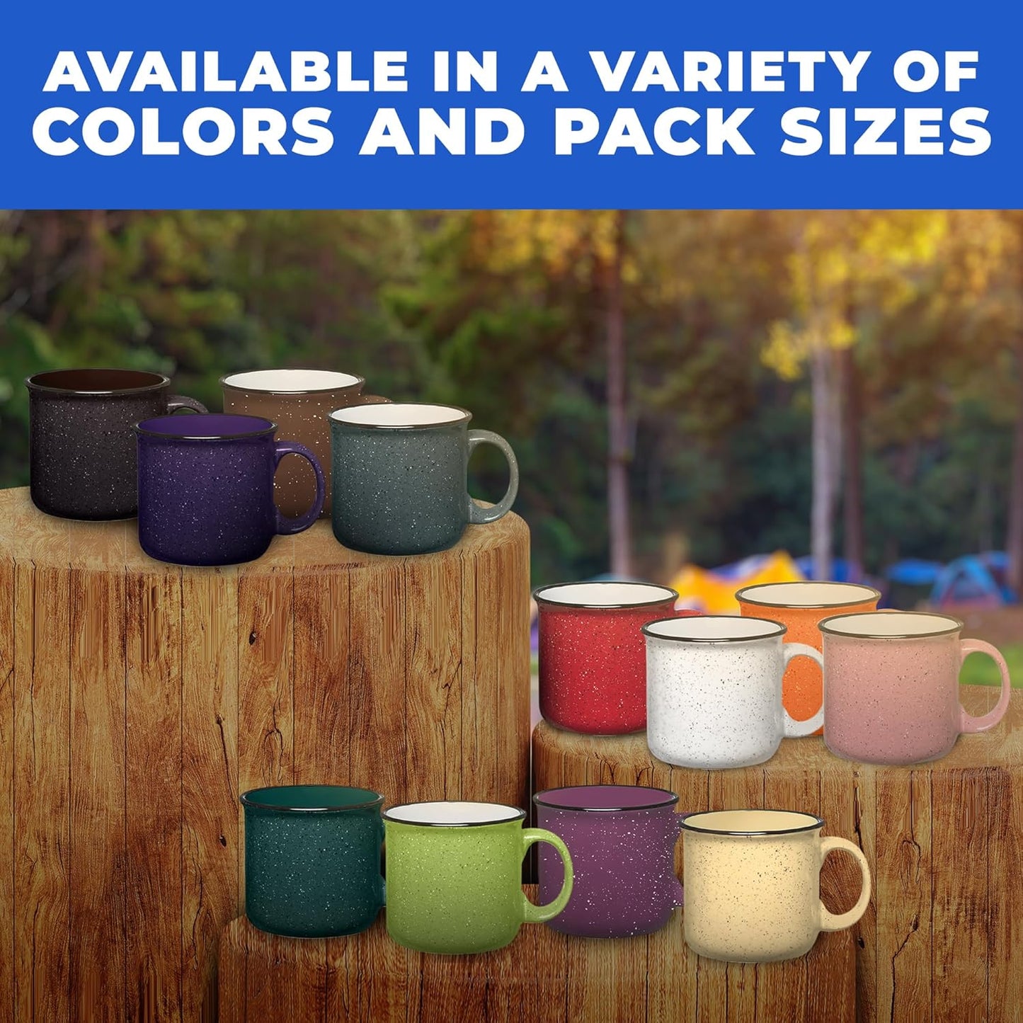 Set of 8 Ceramic Campfire Mugs – 15 Oz, Maroon – Coffee & Tea Cups for Home, Work, Travel, Camping – Customizable, Great for DIY, Events, Companies