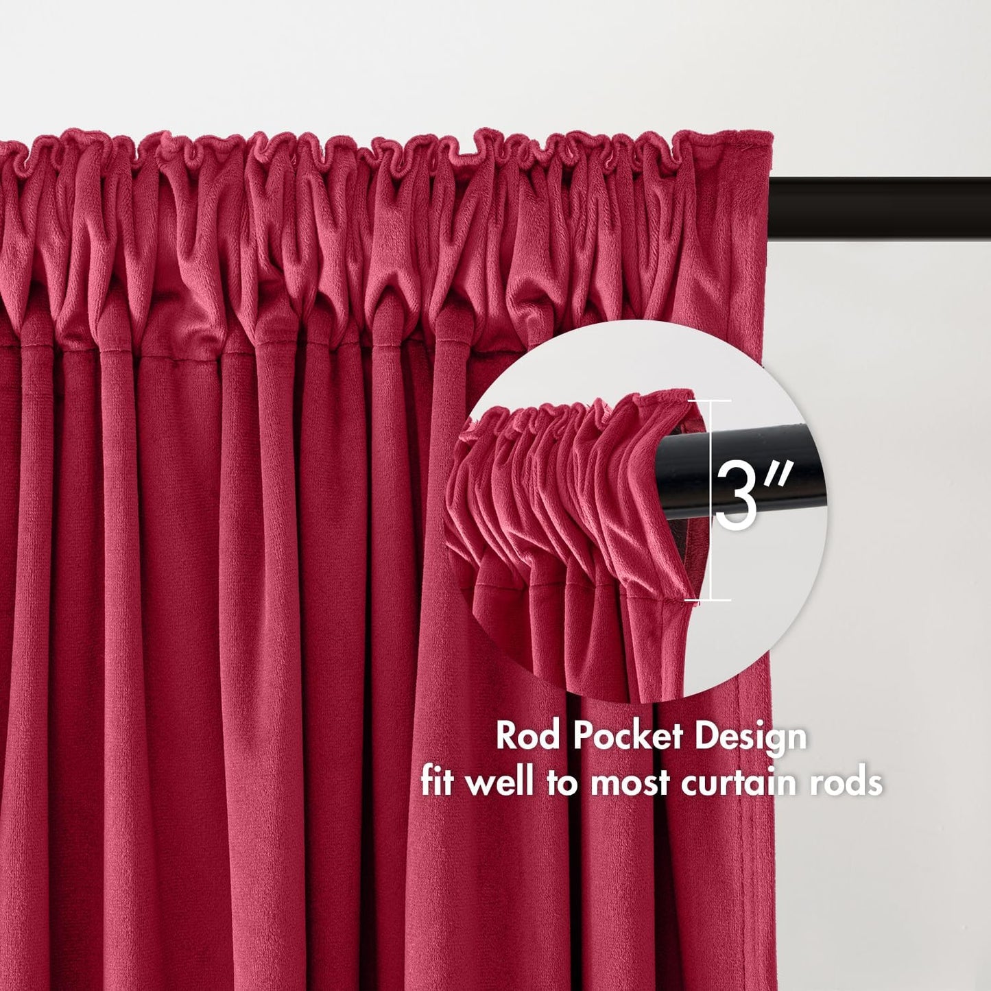 MIULEE Berry Velvet Curtains Thermal Insulated Blackout Curtain Drapes for Bedroom Living Room Darkening 90 Inches Long Curtains Panels Rod Pocket Set of 2