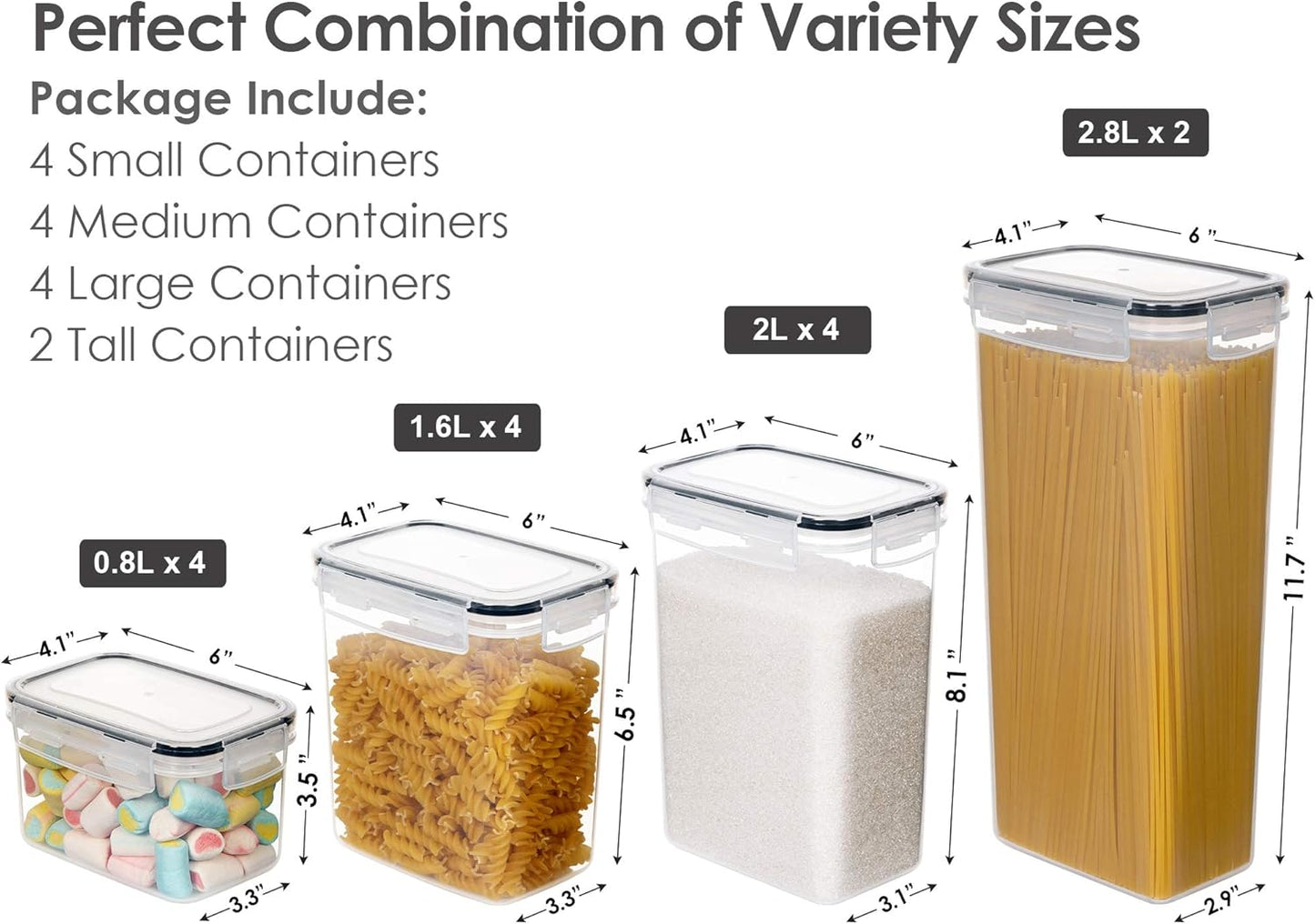 CHEFSTORY Airtight Food Storage Containers Set, 14 PCS Kitchen Storage Containers with Lids for Flour, Sugar and Cereal, Plastic Dry Food Canisters for Pantry Organization and Storage