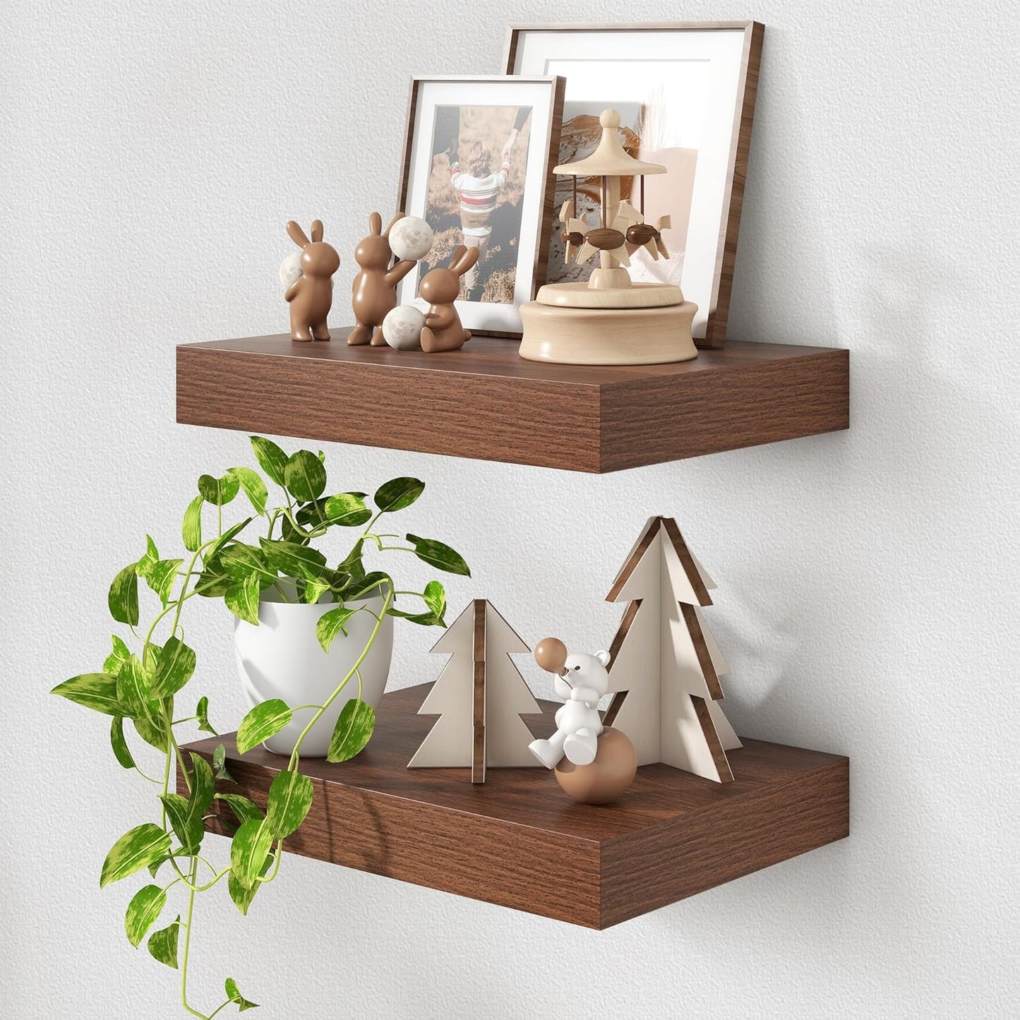 Deep Floating Shelves for Wall | 16 Inch Wide x 12 Inch Deep Floating Shelves Set of 2 | Rustic Walnut Wide Wall Shelves | Bookshelf Laundry Shelf TV Shelf