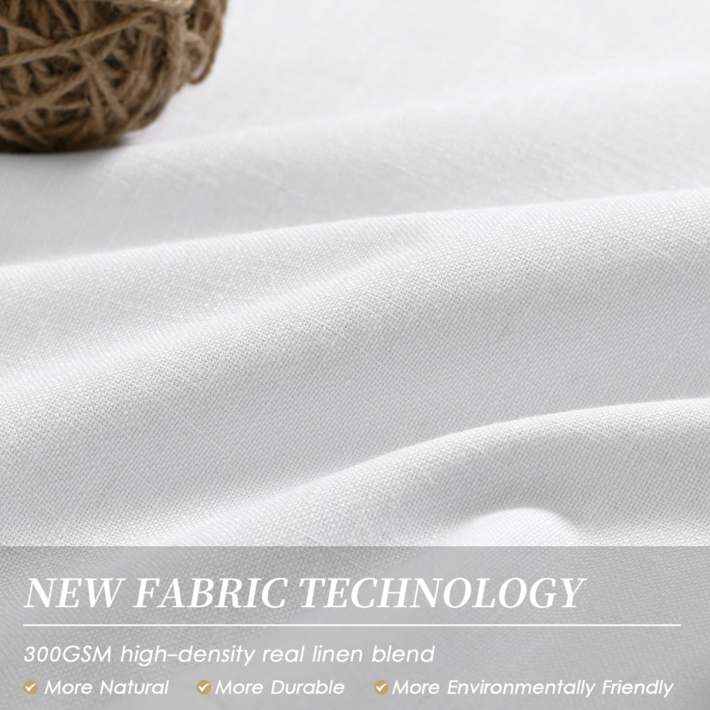 White Linen Black Out Curtains for Ceiling Living Room 120 Inches 2 Panels Set Extra Long Blackout Curtains Back Tab Hook Belt Thermal Insulated Heat Blocking Drapes for Large French Window Doors