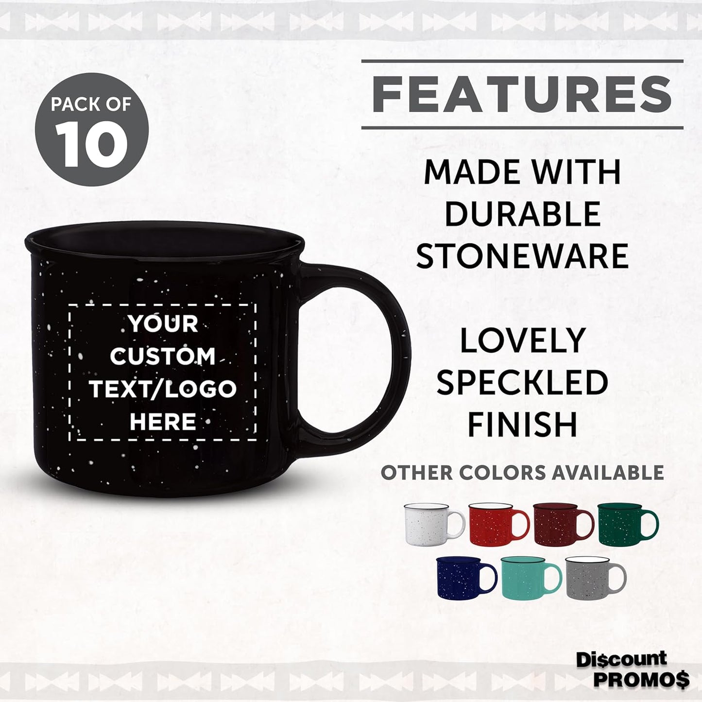 DISCOUNT PROMOS Custom Ceramic Campfire Coffee Mugs 13 oz. Set of 10, Personalized Bulk Pack - Perfect for Tea, Espresso, Cappuccino, Hot Cocoa - Black