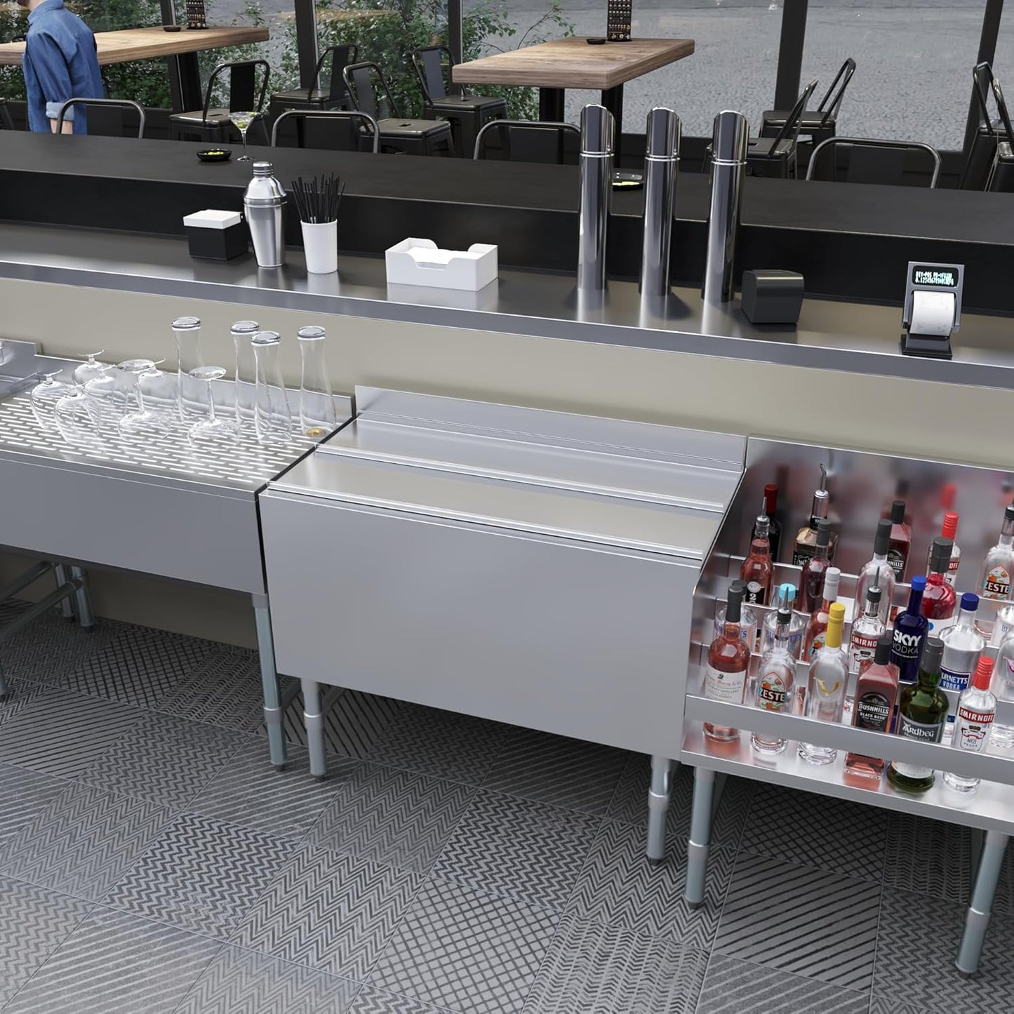 AmGood 18.5 in. x 36 in. Underbar Ice Bin with Sliding Lid | NSF | Stainless Steel Ice Chest with Sliding Lid