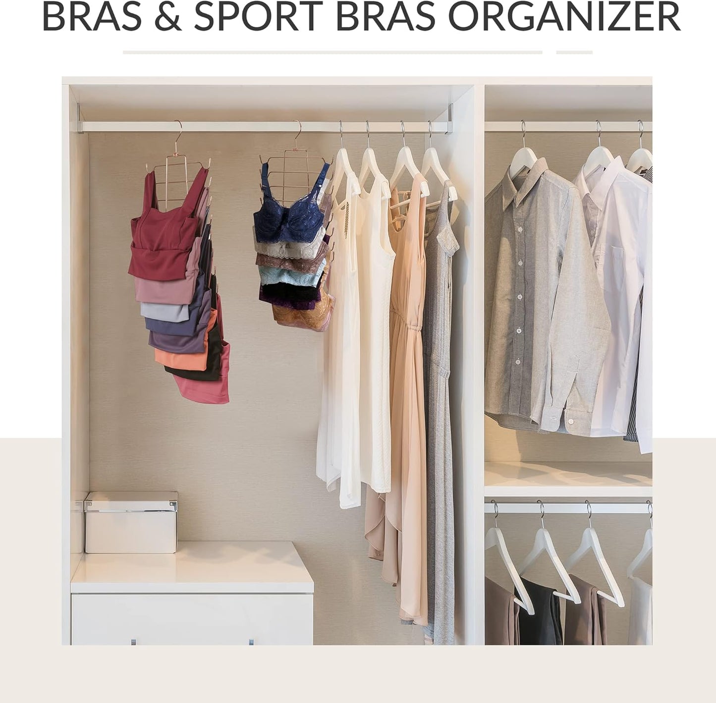 ZEDODIER Tank Top Hanger, 4 Pack Space Saving Bra Hangers, Non-Slip Hanging Sport Bras Holder, Closet Organizers and Storage for Camisoles Tank Tops Bras Ties Swimsuits Strappy Dress, Rose Gold