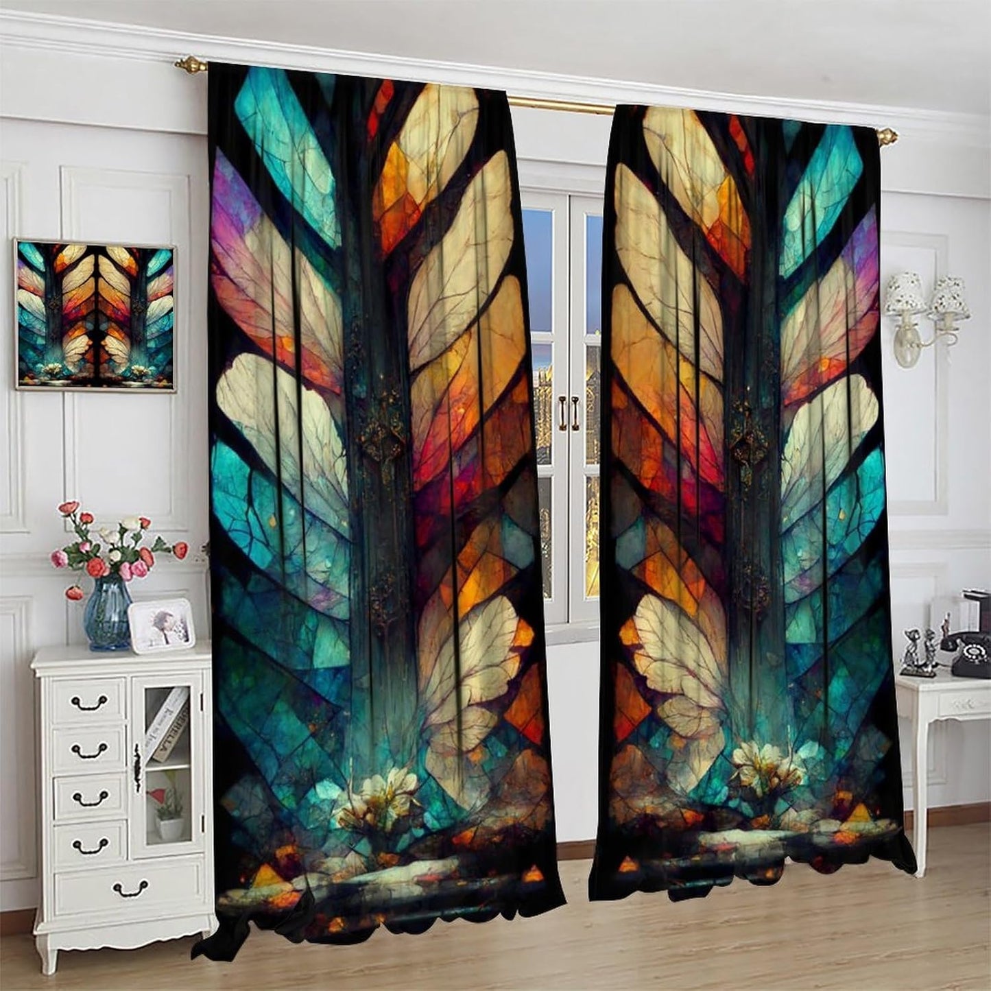 Stained Glass Curtains,Vintage Magical Colorful Abstract Art Home Decor Drapes for Bedroom Living Room Kitchen Window Treatment 2 Panels Set Total Size 42" W X 45" L Inch