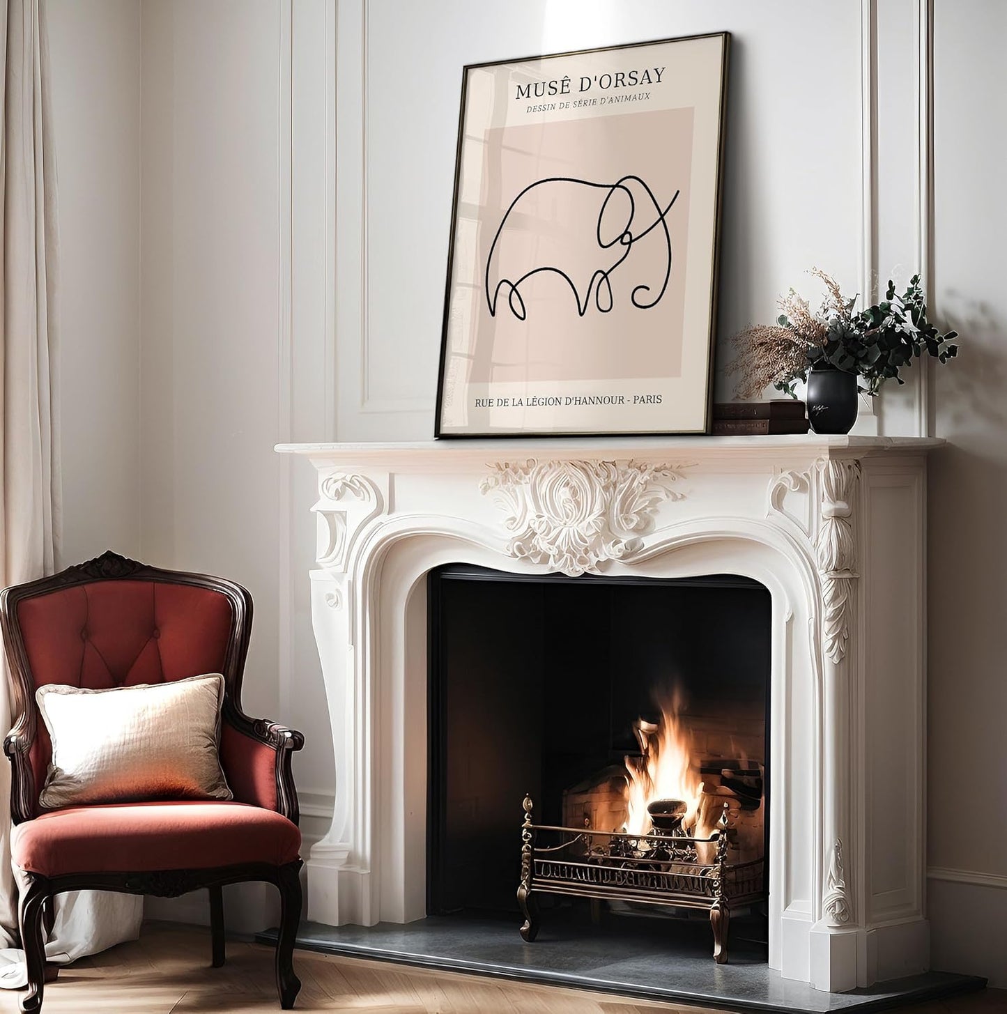 Poster Master Vintage Poster - Retro One Line Elephant Drawing Print - Elephant Art - Minimal Gift for Men, Women, Animal Lover - Abstract Wall Decor for Home, Office - 8x10 UNFRAMED Wall Art