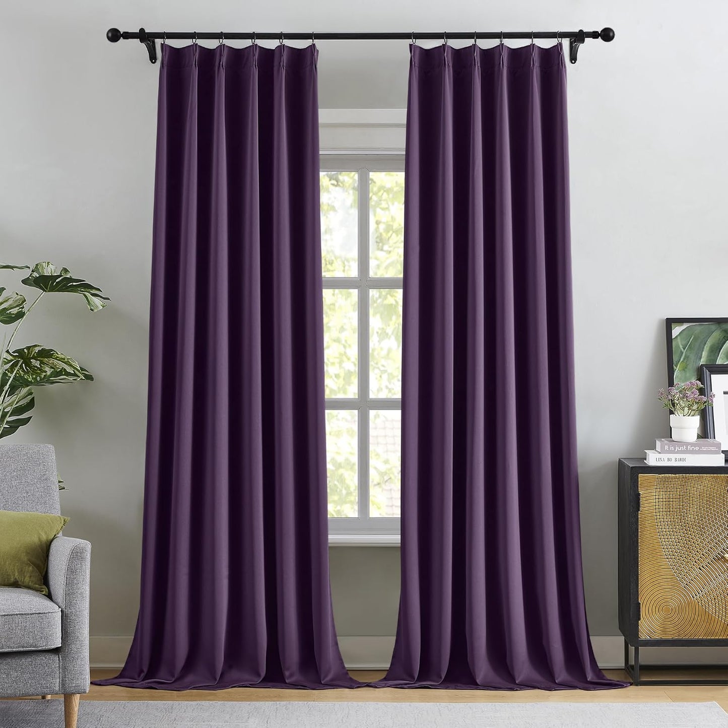 KangBang Purple Curtains Room Darkening Luxury Modern Decor for Living Room, Pinch Pleated Privacy Assured Window Curtains for Locker Room Office with Hooks(Royal Purple,40x96 Inch,2 Panels)