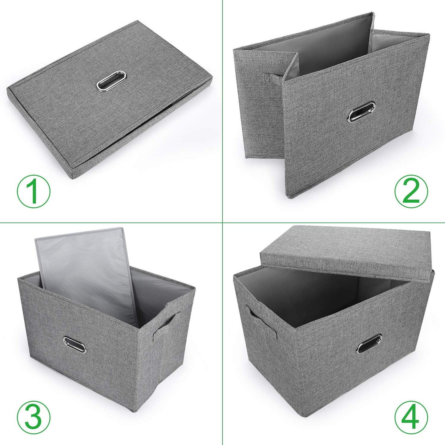 Linen Fabric Collapsible Storage Bins with Removable Lids and Handles, Washable Storage Box Containers Baskets Cube with Cover for Bedroom,Closet,Office,Living Room,Nursery (Coffee, Small)