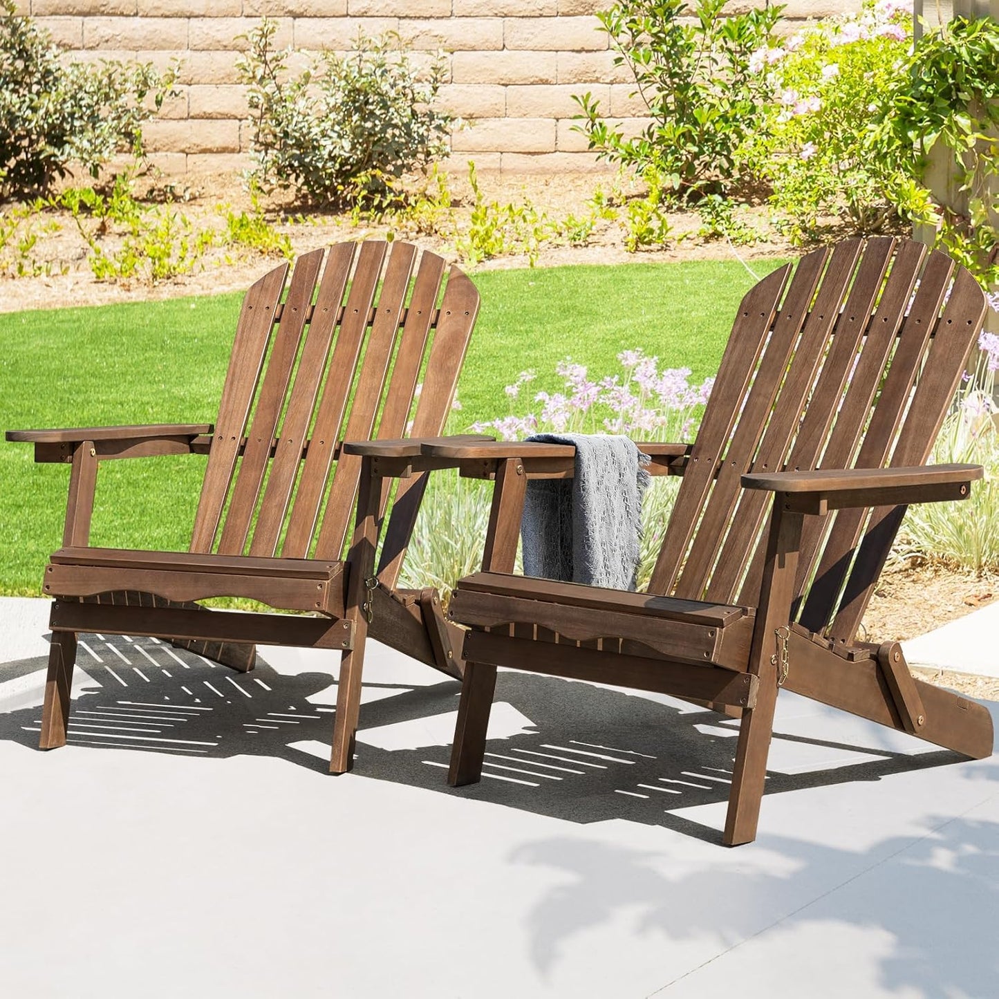 IDZO Outdoor Adirondack Chair Set of 2, Pre-Assembled Backrest, Patio Furniture Set, Outdoor Furniture for Garden, Porch, Deck, Firepit