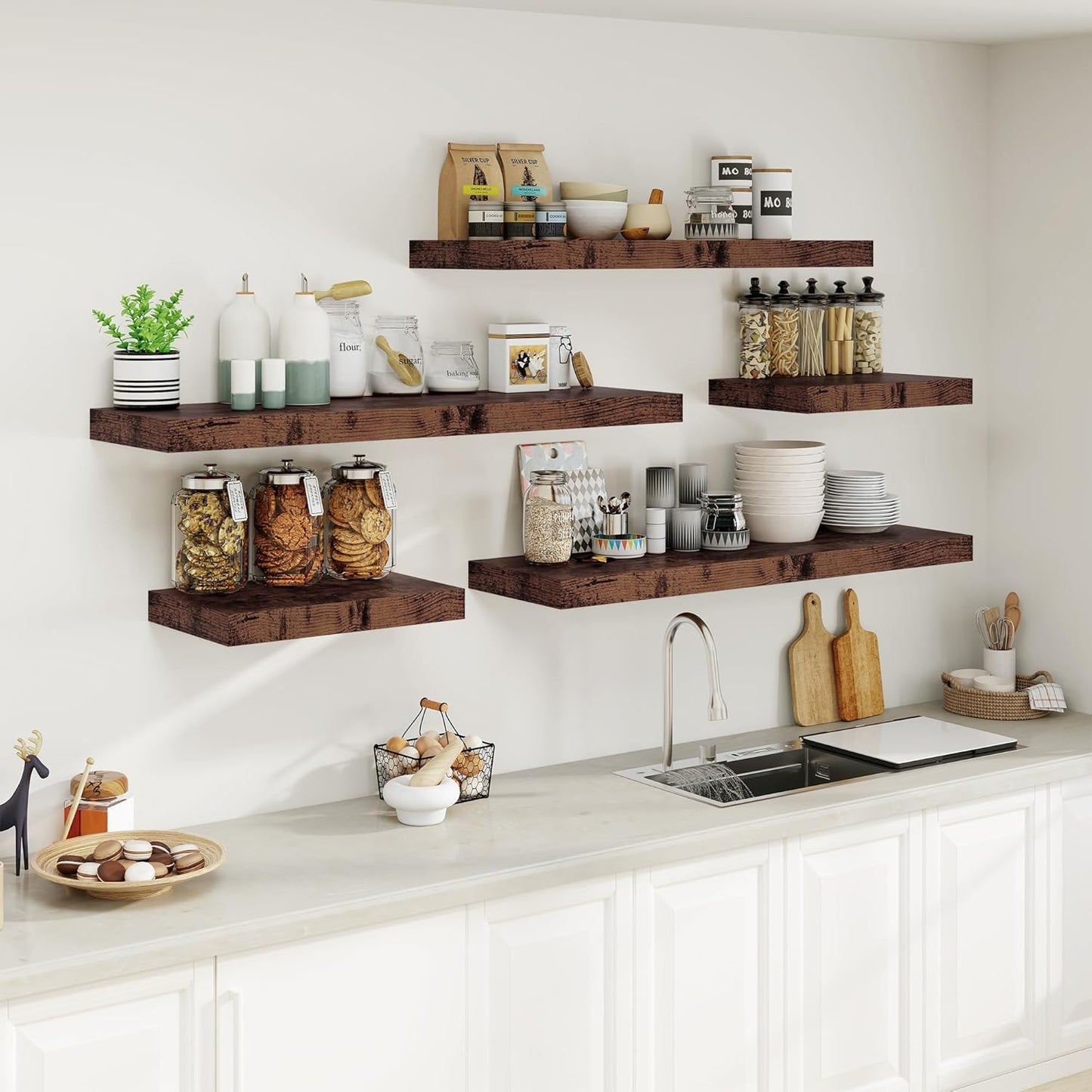 Heimlove Bathroom 12'' Deep Floating Shelves for Wall - Shelf Over Toilet Wall Mounted Farmhouse 24 inches,Wood Floating Shelves Decor & Storage Set of 1,Rustic Brown