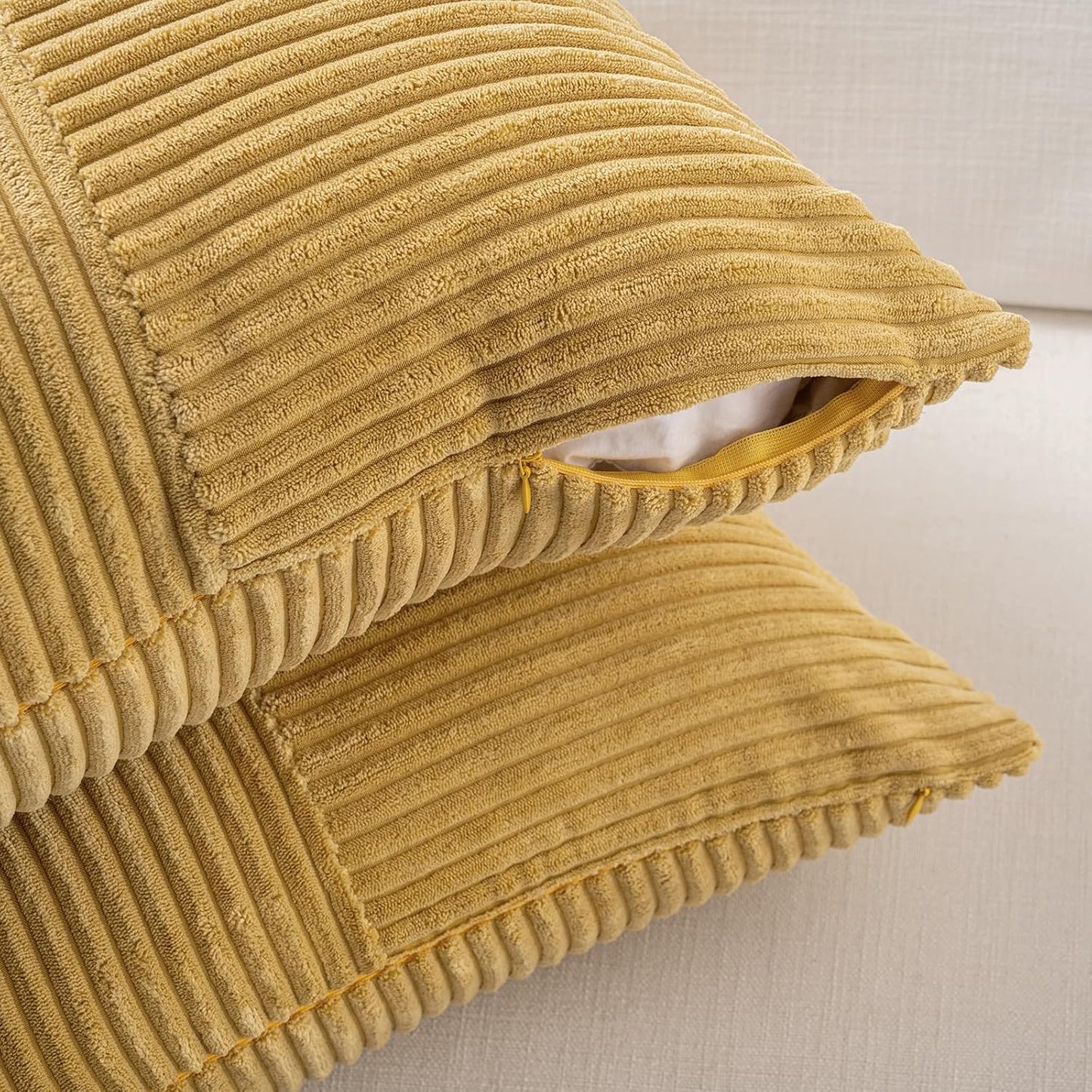 Fancy Homi 2 Packs Mustard Yellow Euro Decorative Throw Pillow Covers 28x28 Inch for Couch Bed, Farmhouse Boho Home Decor, Soft Corss Corduroy Patchwork Textured Square Cushion Case 71x71 cm