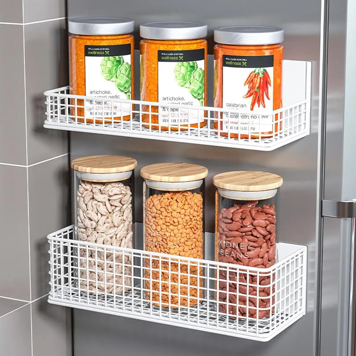 Magnetic Basket Fridge Organizer Wire Bins Pencil Holder Whiteboard Accessories Home Kitchen Organization (Black-Low)