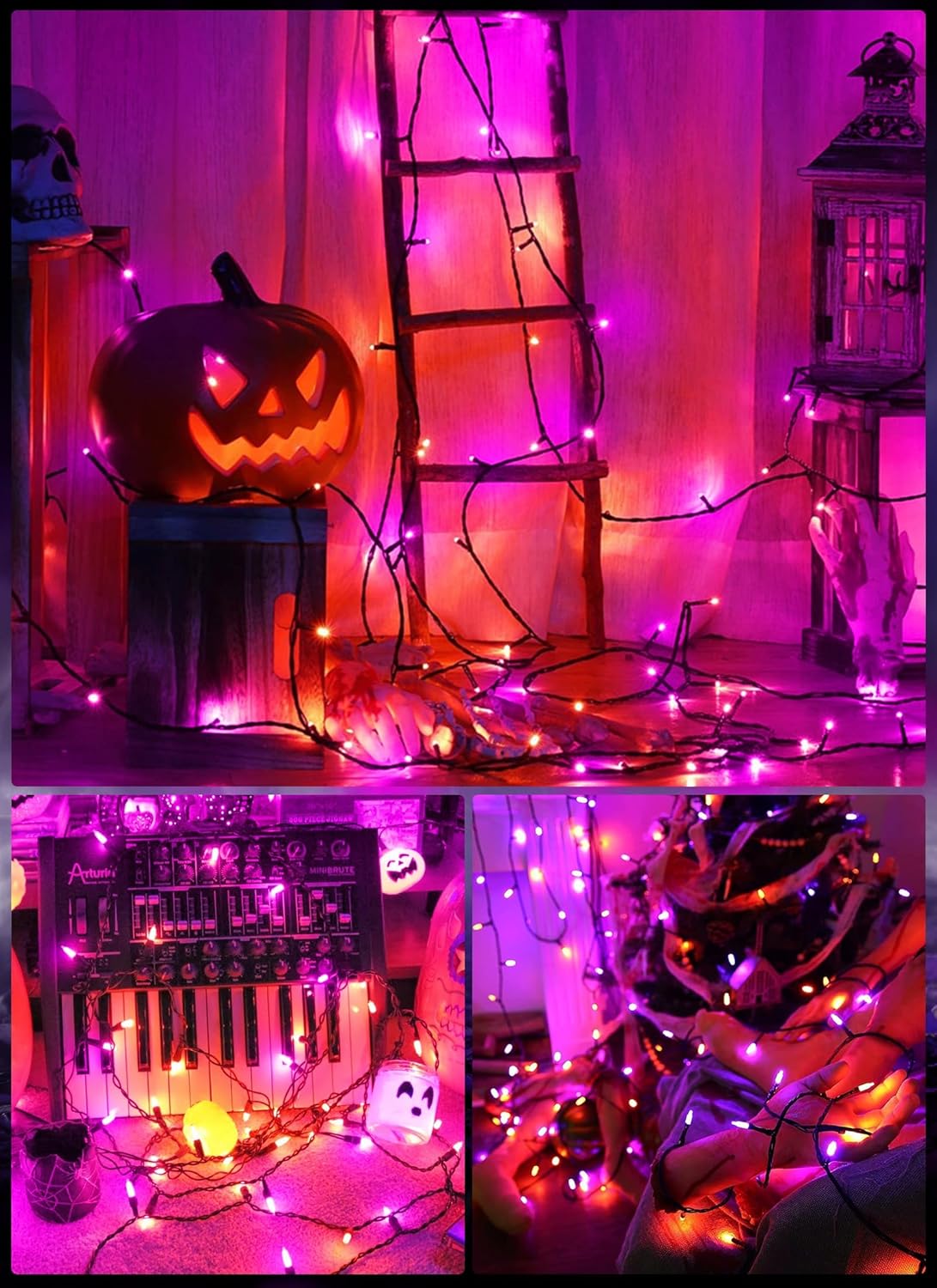 Christmas Lights Outdoor, 33FT 100 LED Mini Orange Purple Lights Plug in with 8 Modes for Outdoor Indoor Christmas Tree Lights Party Holiday Commercial Decorations, Waterproof & Connectable, 2 Pack