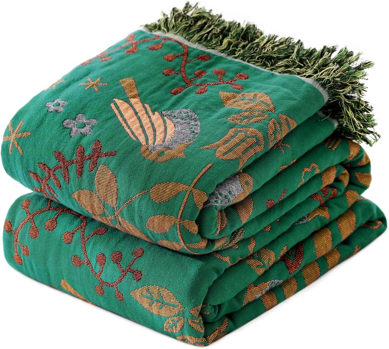 MSGKV Cotton Bed Blanket for Couch and Sofa Blankets for Living Room Bedroom Floral and Birds Throw 80"x90" Breathable Cozy Boho Blankets