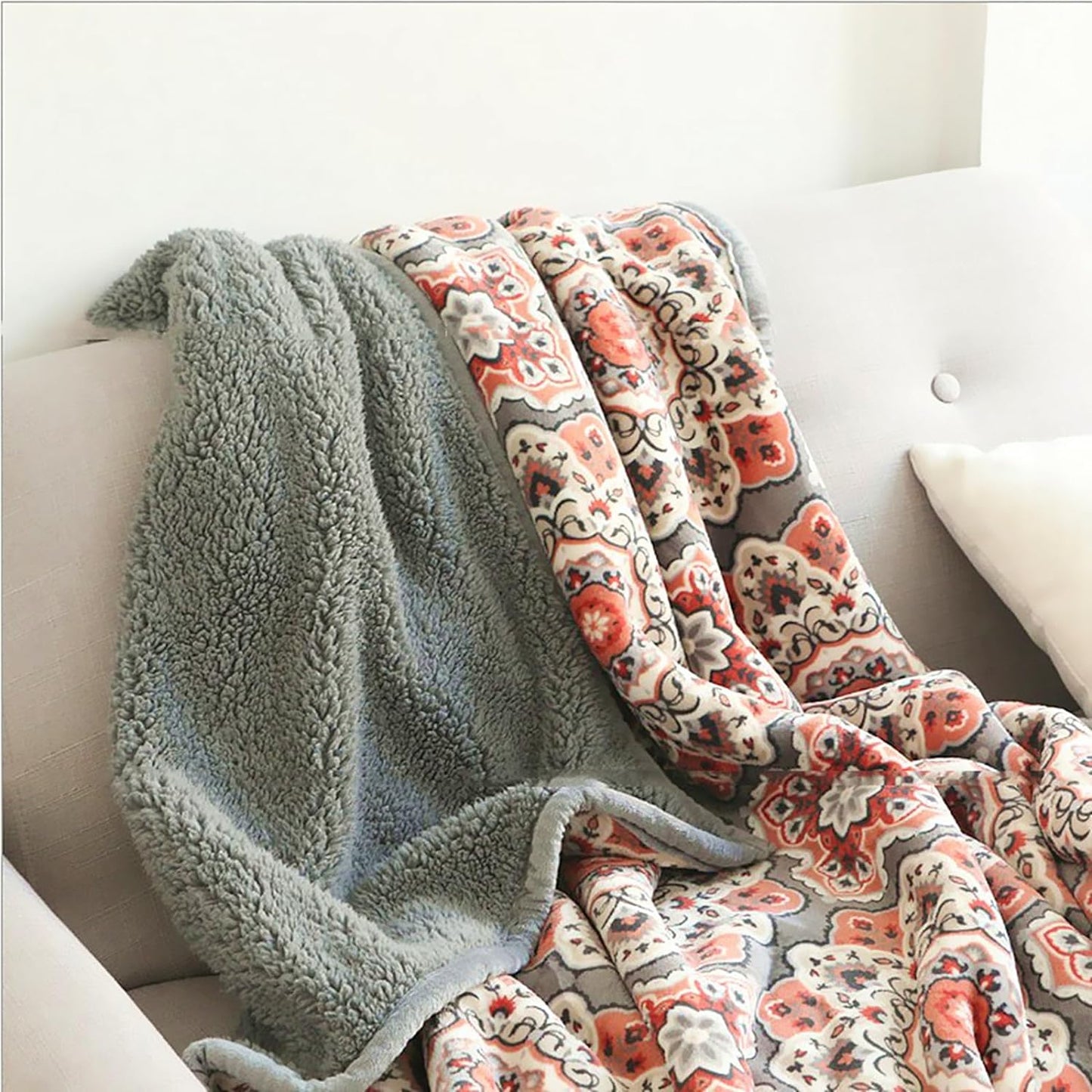UKELER Floral Sherpa Throw Blanket Queen Size 80'' x 90'', Southwestern Throw Blanket for Bed/Couch/Sofa/Camping, Great Gift for Mother's Day, Father's Day, Thanksgiving, Christmas