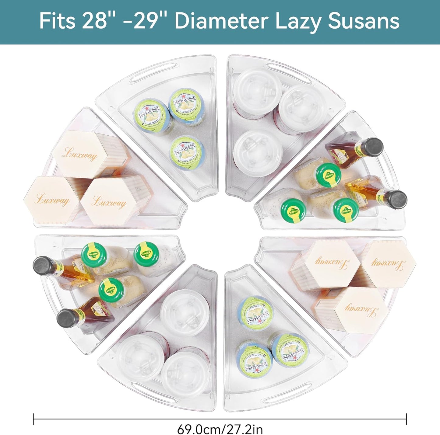 Oubonun Lazy Susan Organizers Set of 8, 11.6’’ x 10.2’’ x 4.1’' Plastic Transparent Kitchen Cabinet Storage Bins with Handle, 4.1" Deep Container, 1/8 Wedge - Food Safe, without BPA