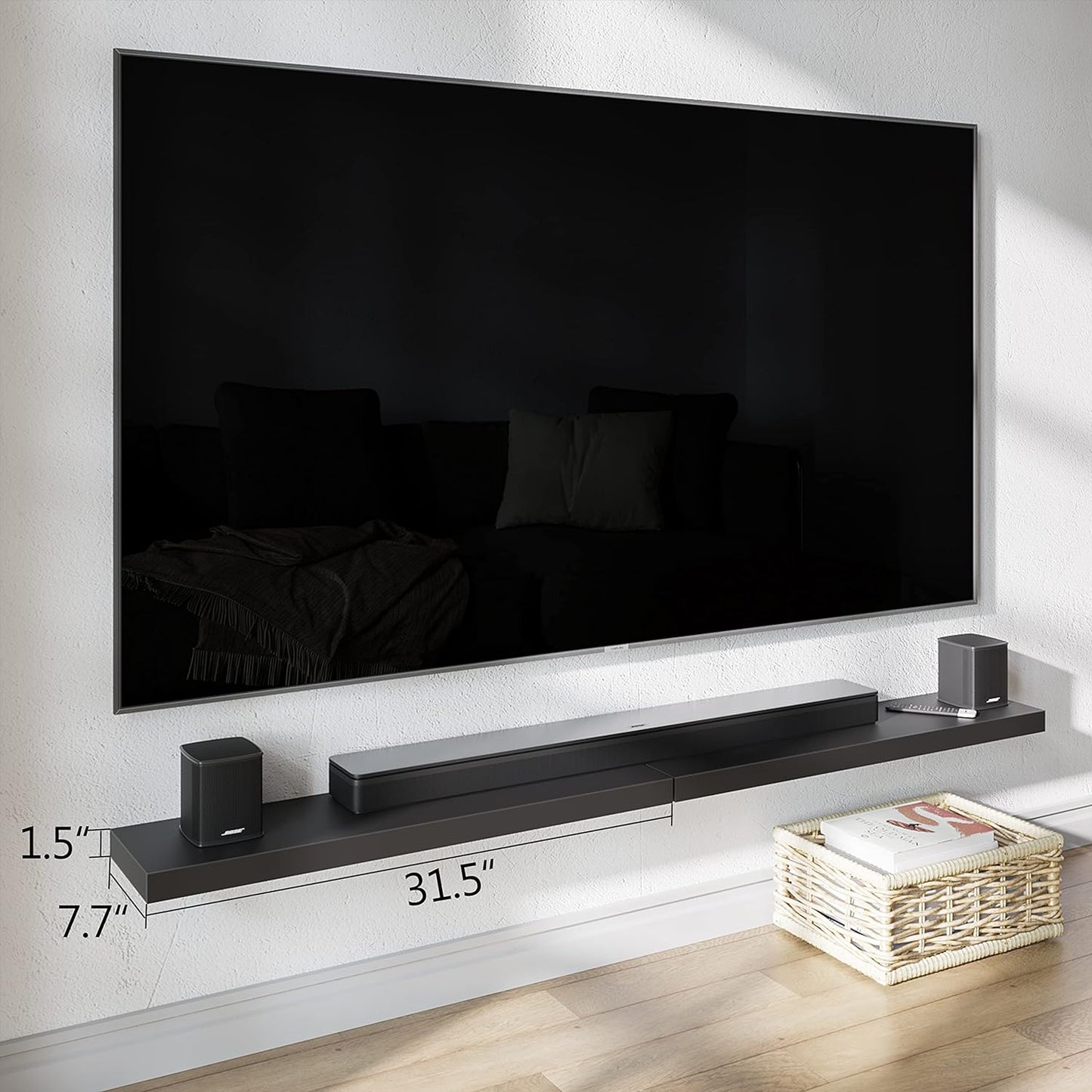 BAMEOS Floating Shelves, 31W x 8D Black Wall Mounted Wooden Shelves with Invisible Brackets Set of 2, Hanging Wall Shelves Decoration for Bedroom, Bathroom, Living Room and Kitchen