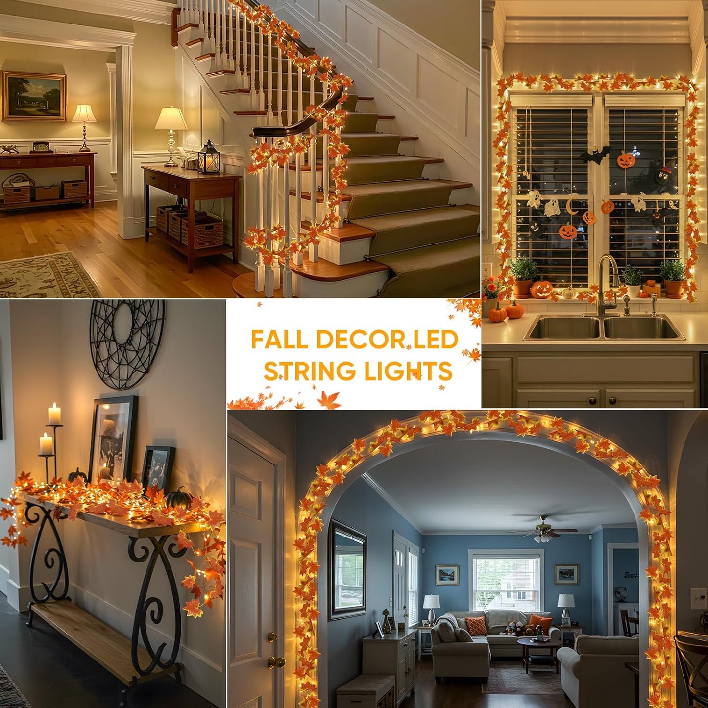 suddus Vine with Fairy Lights Battery Operated, 33ft 100 LED Maple Leaf String Lights with Remote, Dimmable Fall Garland with Lights for Bedroom Wall Indoor Outdoor Thanksgiving Decor (Warm White)