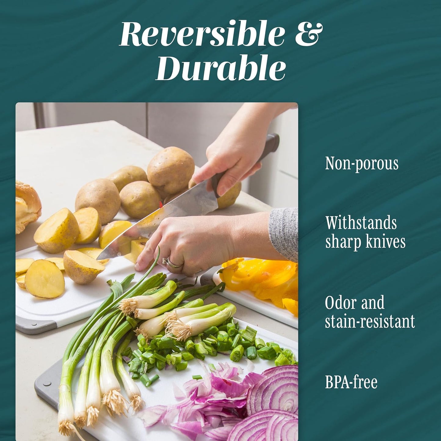 Cutting Boards for Kitchen - BPA-Free Chopping Board - Different Sizes & Non Slip Handles - Reversible, Large Cutting Board Set - Unique Gifts for Cooks Who Have Everything - 3-Pack Aqua