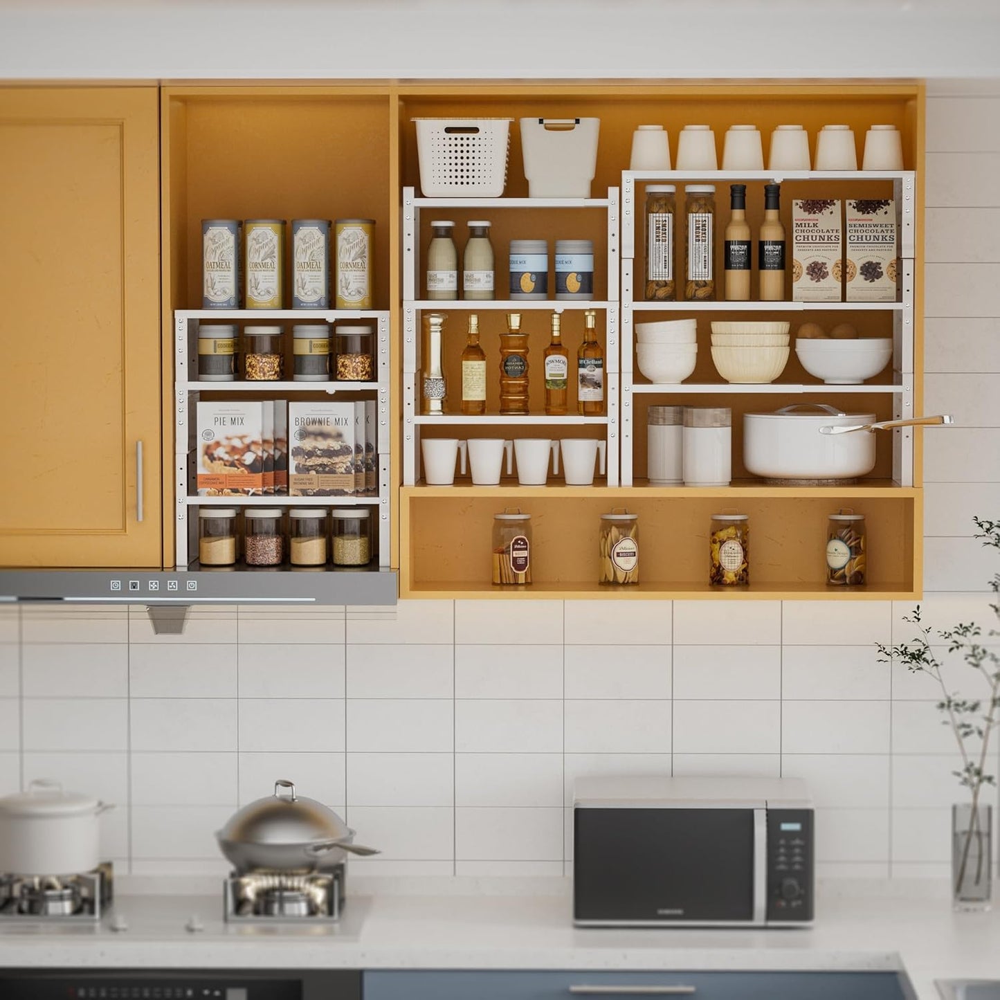 Expandable,Stackable Spice Rack,Seasoning Organizer and Storage,Spices Jar Racks for Cabinet,Countertop, Metal Pantry, Cupboard,Laundry Storages,Heavy Duty(2 PACKS/LARGE/WHITE)