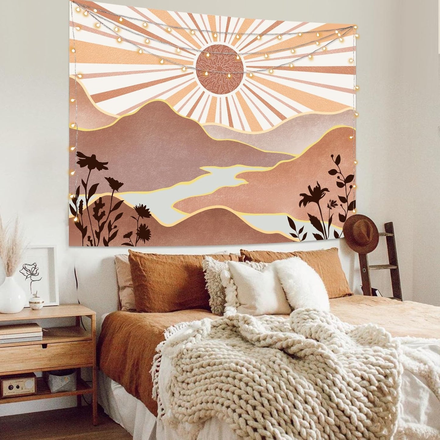 Lunerfex Boho Sun Tapestry Sunset Wall Tapestry, Mountain Tapestries for Bedroom 80s Tapestries Wall Hanging for Bedroom Living Room Decor Boho-1 44"x60"