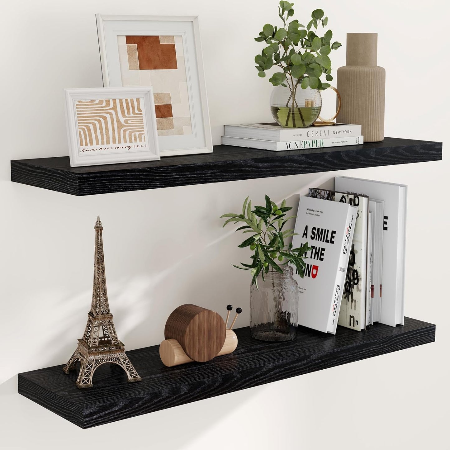 40 Inch Floating Shelves Black, 40" W x 9" D Floating Shelf Set of 2, Farmhouse Wood Wall Shelves for Bedroom, Kitchen, Wall Mounted Deep Shelving for Home Decor