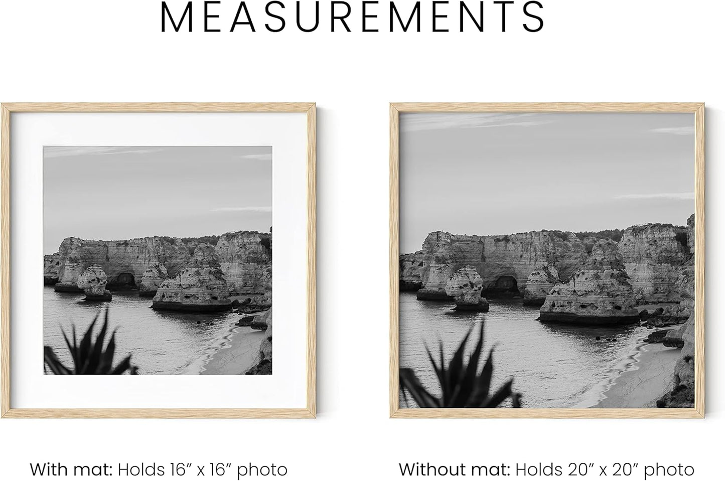 HAUS AND HUES Solid Oak 20”x20” Picture Frame Matted to 16”x16” - 20x20 Square Photo Frame, Beige 20x20 Picture Frame with Mat, 20 x 20 Frame Picture Frames for Wall (Beige Oak Frame)