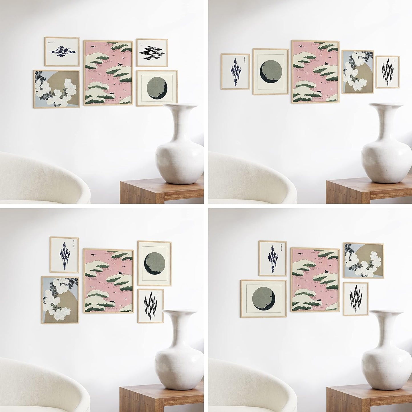 HAUS AND HUES Picture Frame Set - Set of 5 Wall Frames Collage Set, Collage Photo Frames, Natural Wood Picture Frames, Gallery Wall Decor, (Two 8x10, Two 11x14, One 16x20 Framed Beige)