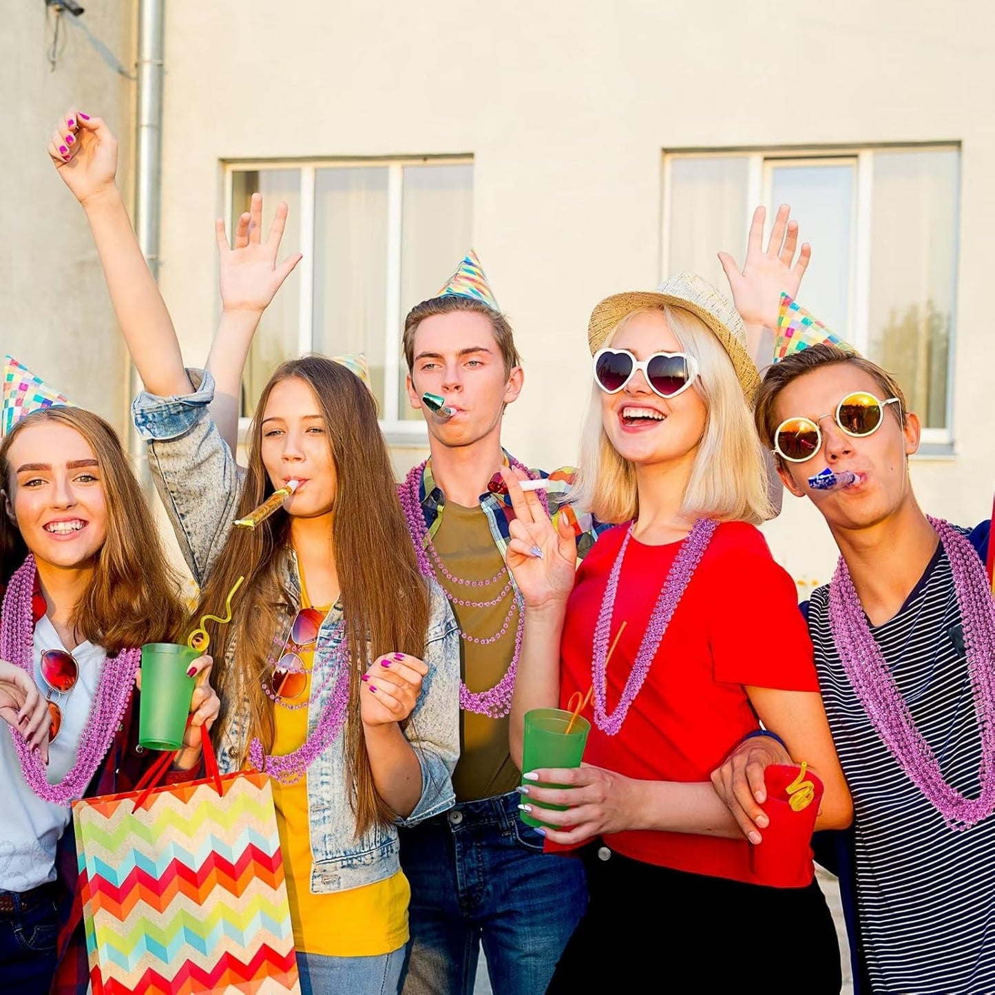 50PCS Mardi Gras Beads, Metallic Bead Necklace Party Favors, 33" Mardi Gras Necklace Women Men Stuff, Festival Parade Throw Accessories for Wedding Birthday Gender Reveal Party Supplies Celebrations