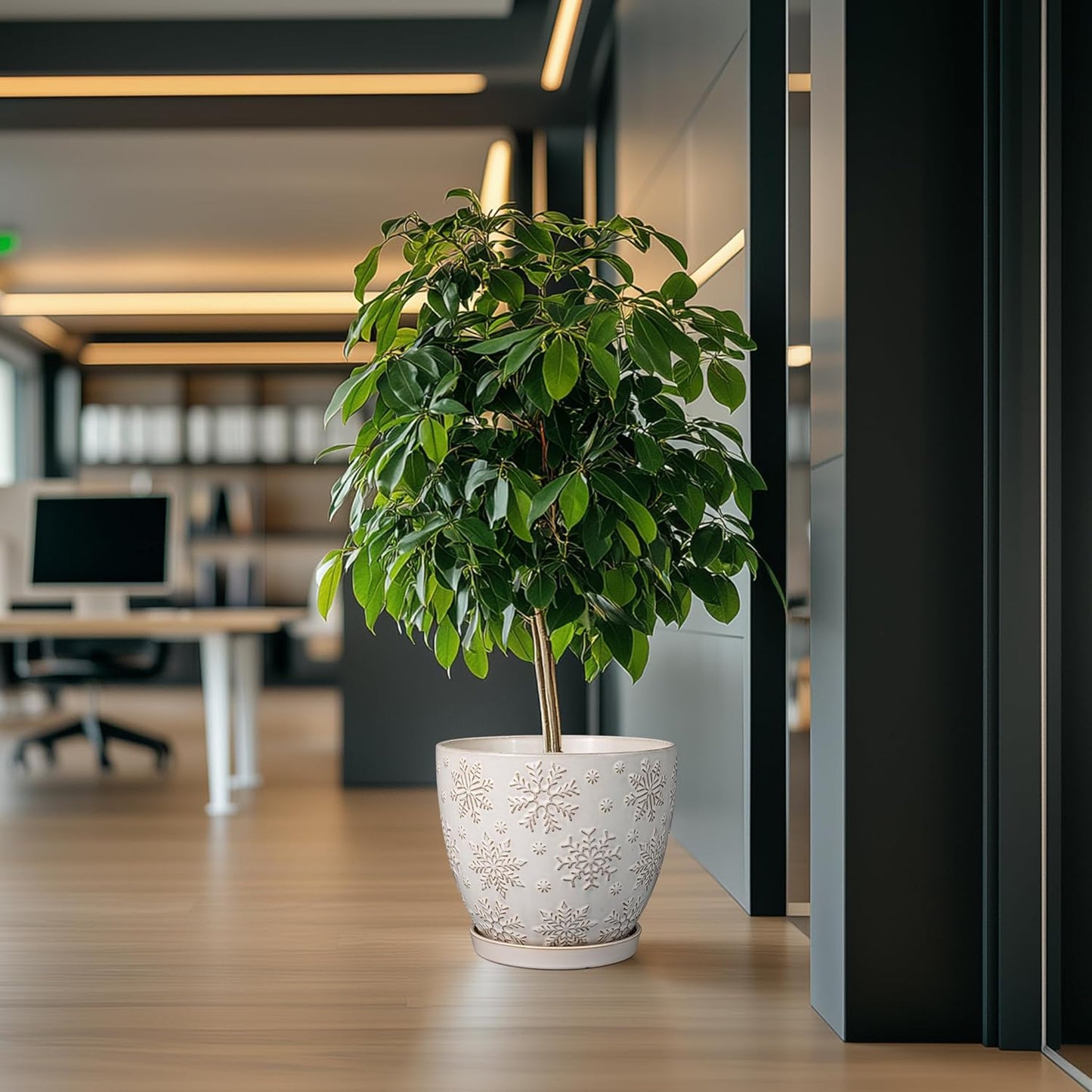 10 Inch Ceramic Planter Pot Large Plant Pot for Indoor Plants Outdoor Round Flower Pot with Drainage Hole and Saucer for Home Garden Decor White