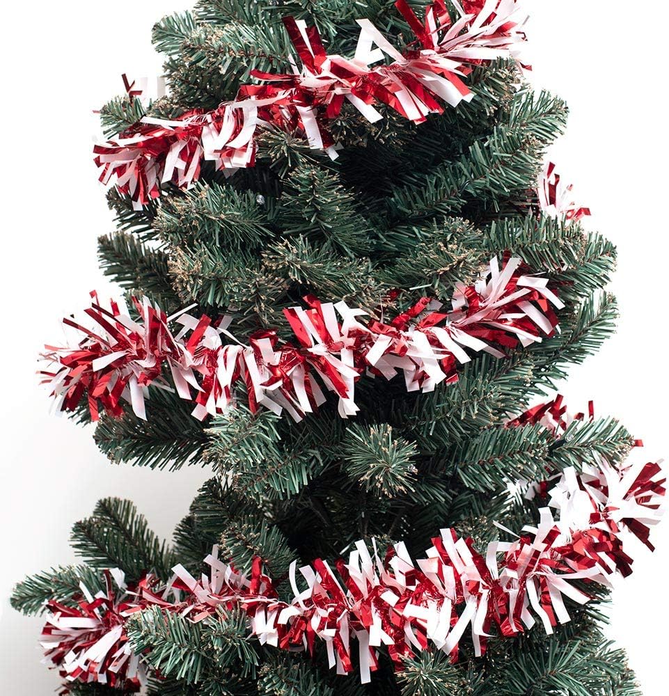 Anderson's Red & White Sparkle Glitter Metallic Tinsel Twist for Trailer Or Golf Cart, 4 inches Wide x 25 ft Long, Christmas, Birthday, Patriotic and Holiday Garland Decor for Parties and Parades