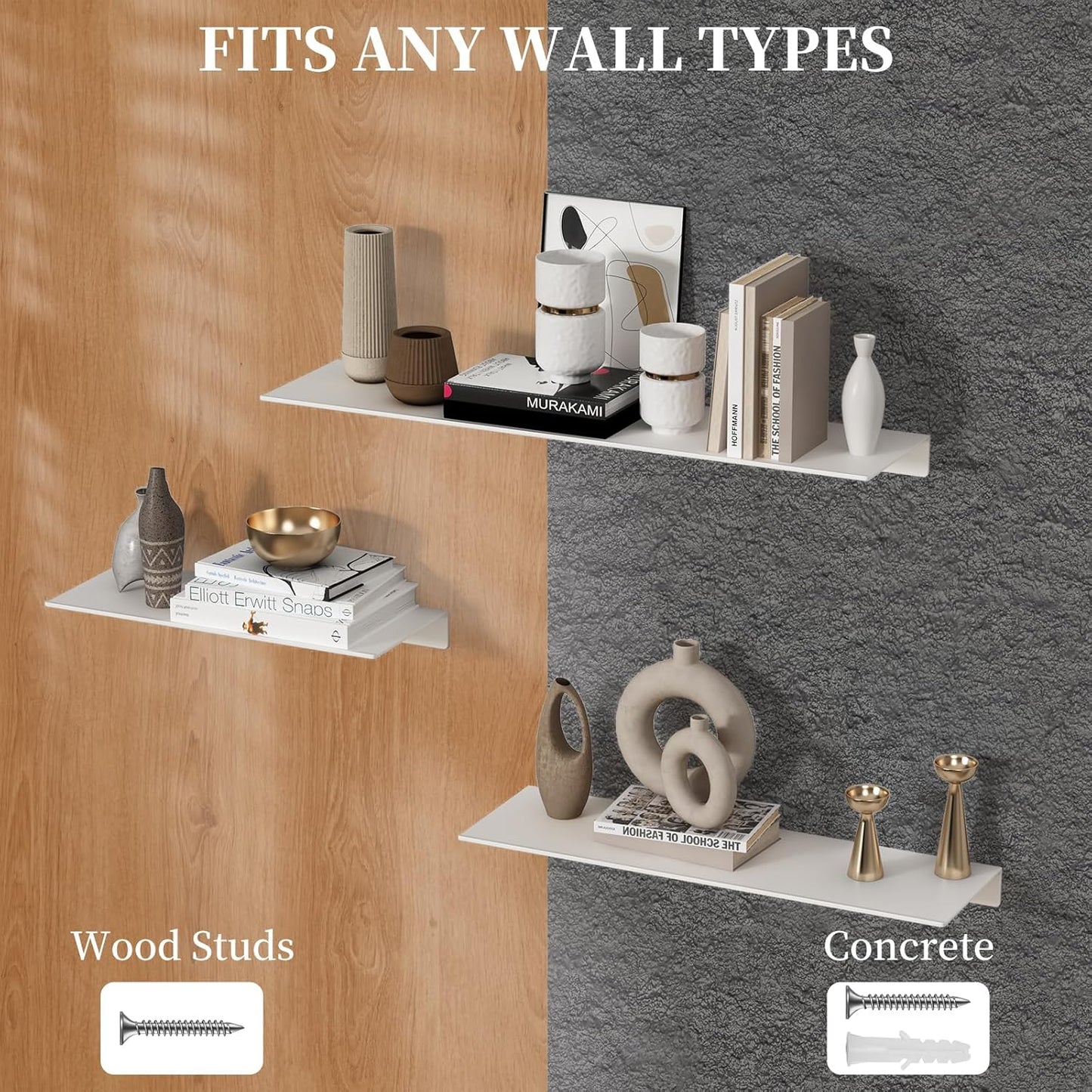 JOOM White Metal Floating Shelf - Small Bathroom Display Shelf for Wall Storage (White, 16 in)