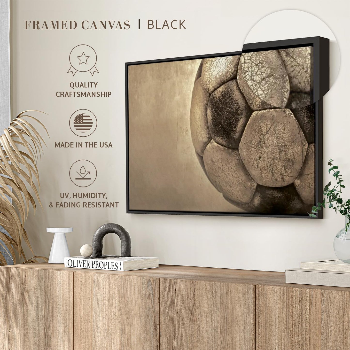 Elephant Stock Worn Soccer Ball Wall Art - Horizontal Framed Canvas - 1-Piece Living Room Wall Decor - Photography sports Canvas Print - Brown and Gray Decor for Wall - 19" X 13"