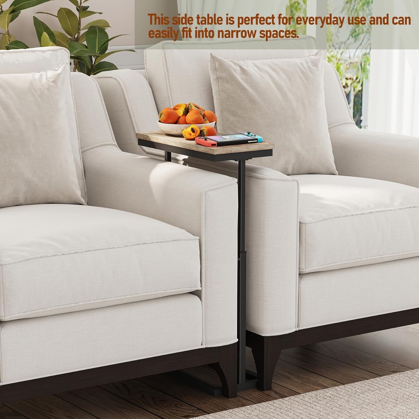 TUTOTAK End Table, Side Table, Tall Couch Table, Sofa Table, Living Room, Bedroom, Greige TB01BG0832