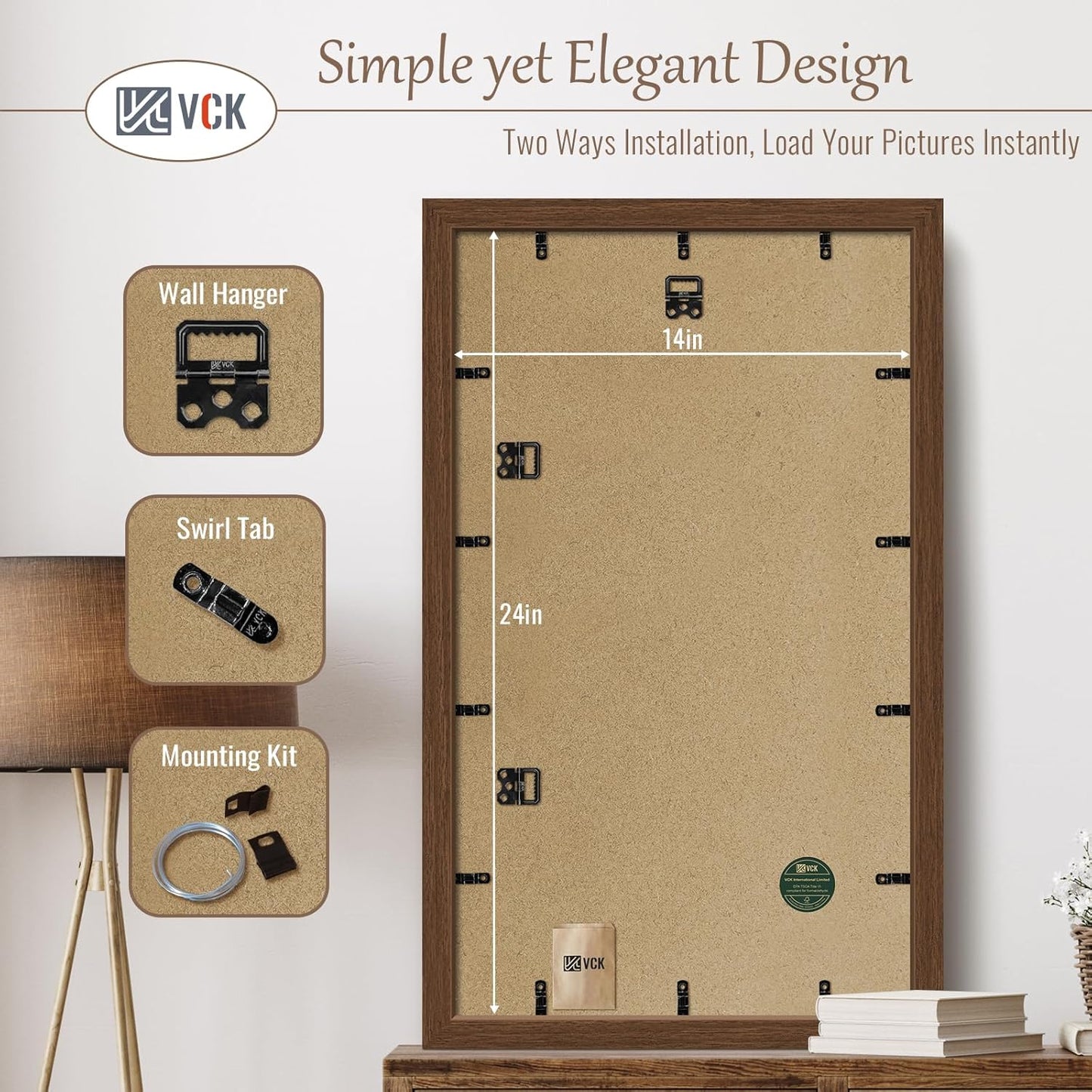 VCK 14x24 Frame Set of 3, Brown Wood Picture Frame with Exclusive Wood Grain, Wall Gallery Frame