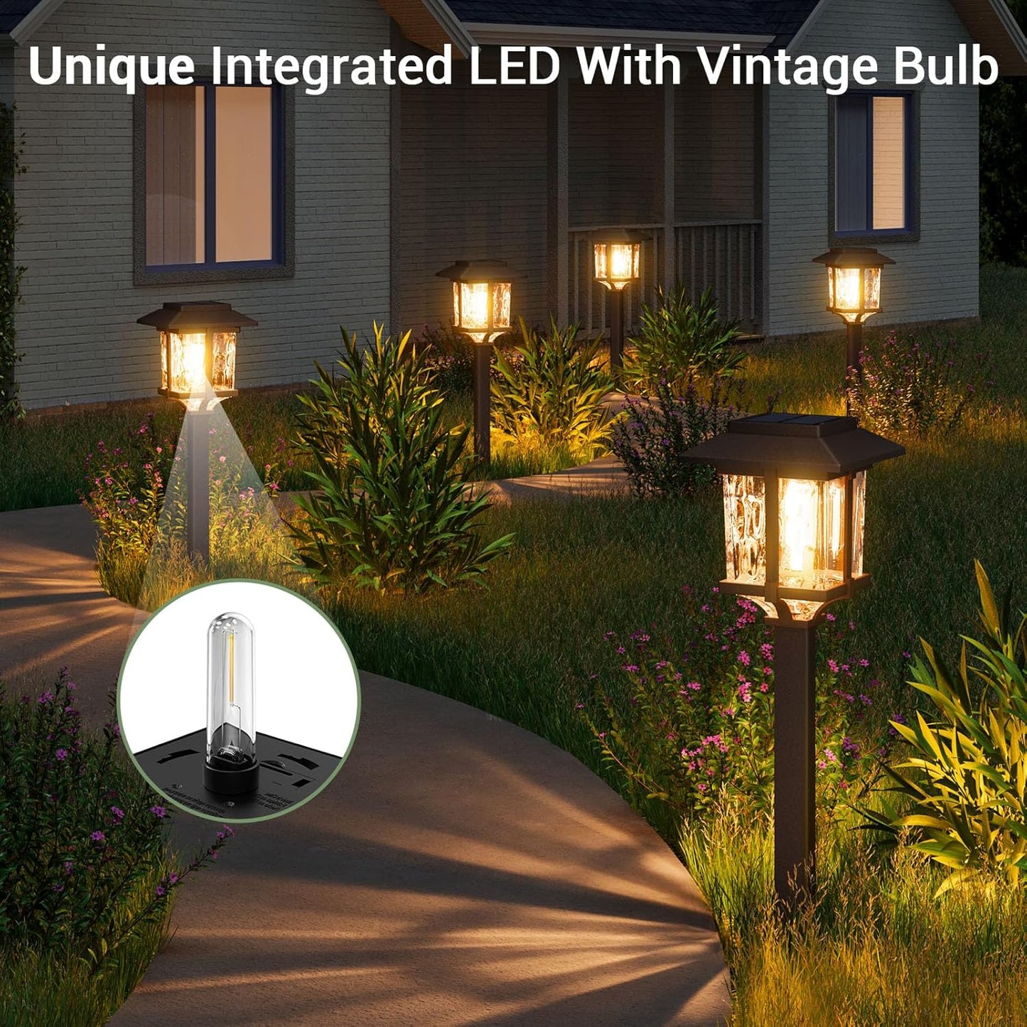 XMCOSY+ Solar Pathway Lights Outdoor, 2-Tone LED Waterproof Garden Outdoor Lighting for Yard Stainless Steel & Glass Solar Powered Landscape Walkway Driveway Decor (Warm White)