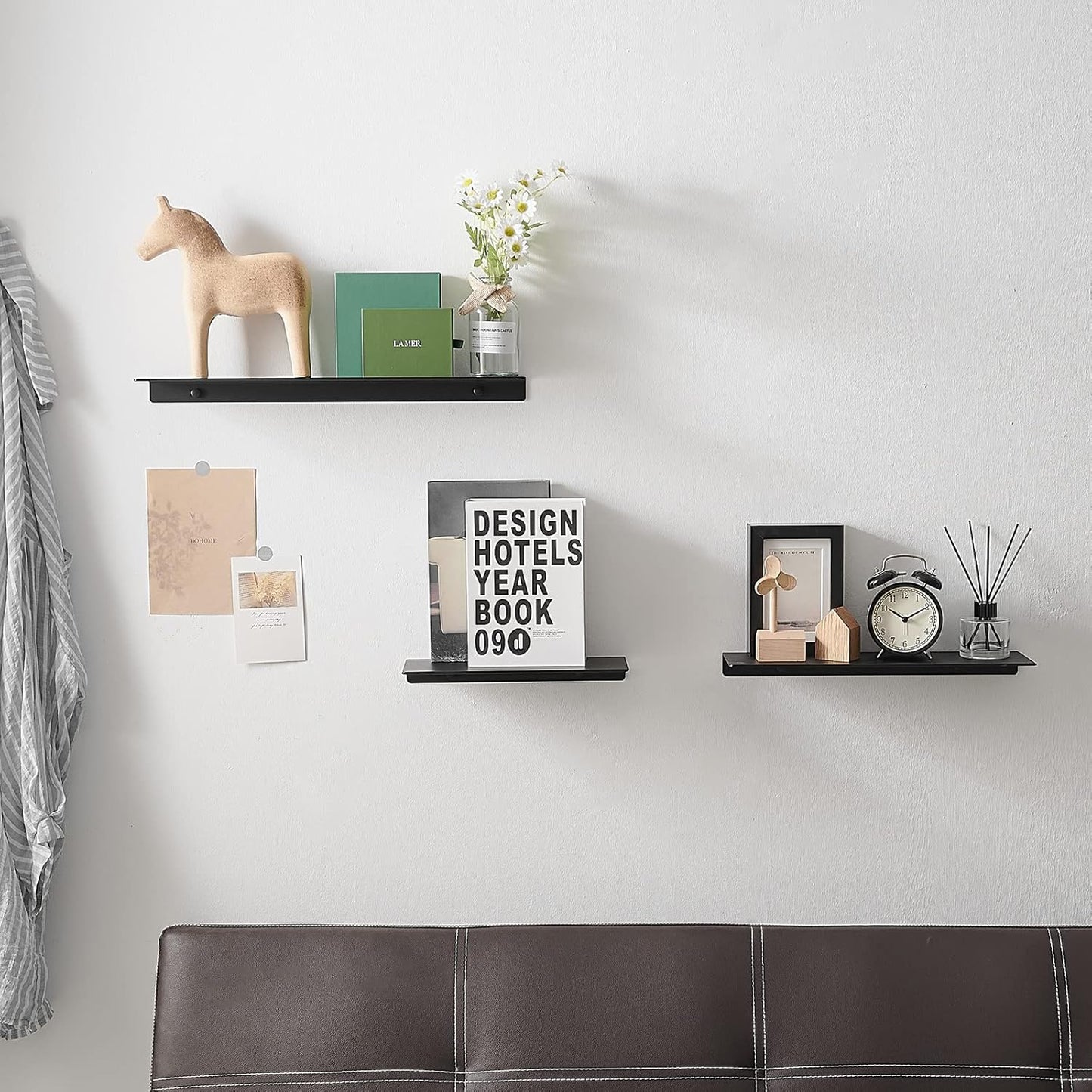 JOOM Black Floating Shelves for Wall Storage, Metal Wall Shelves for Living Room, Bathroom, Kitchen, 16” Display Shelves for Collectibles(2 PCS)